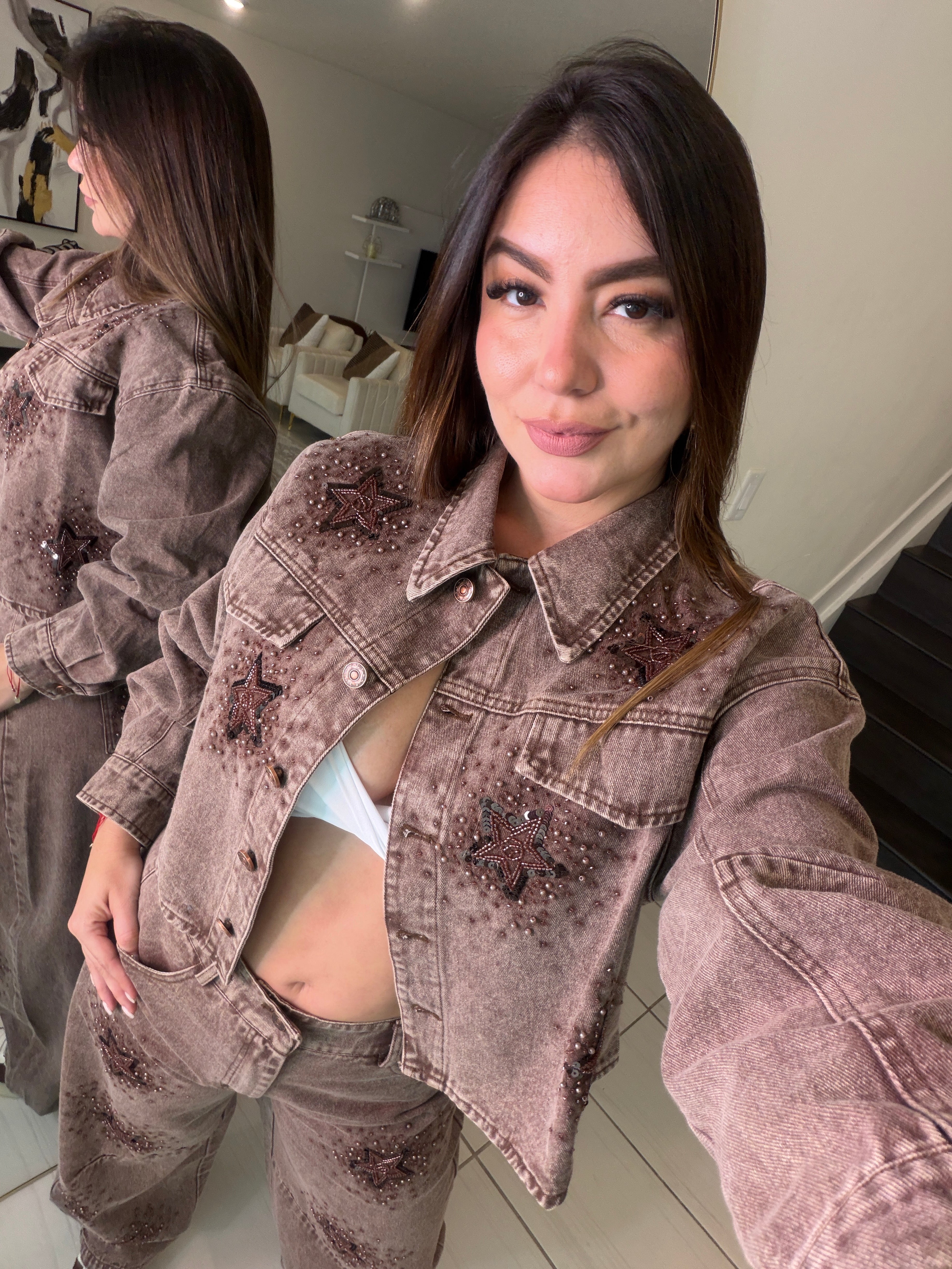 Stars Allure Brown Denim Pant Set