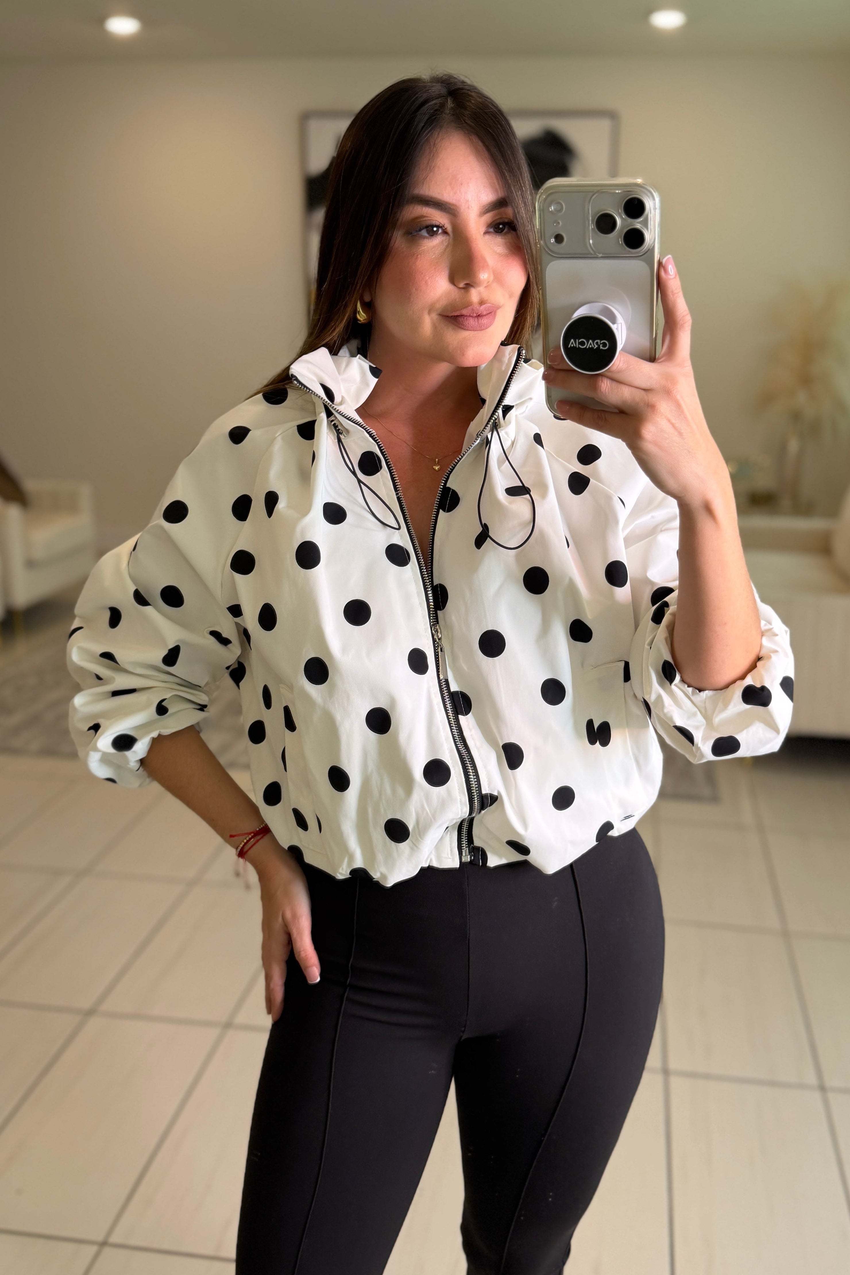 Polka Muse White Bomber Jacket