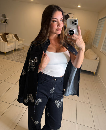 Perfect Details Dark Denim Pant Set