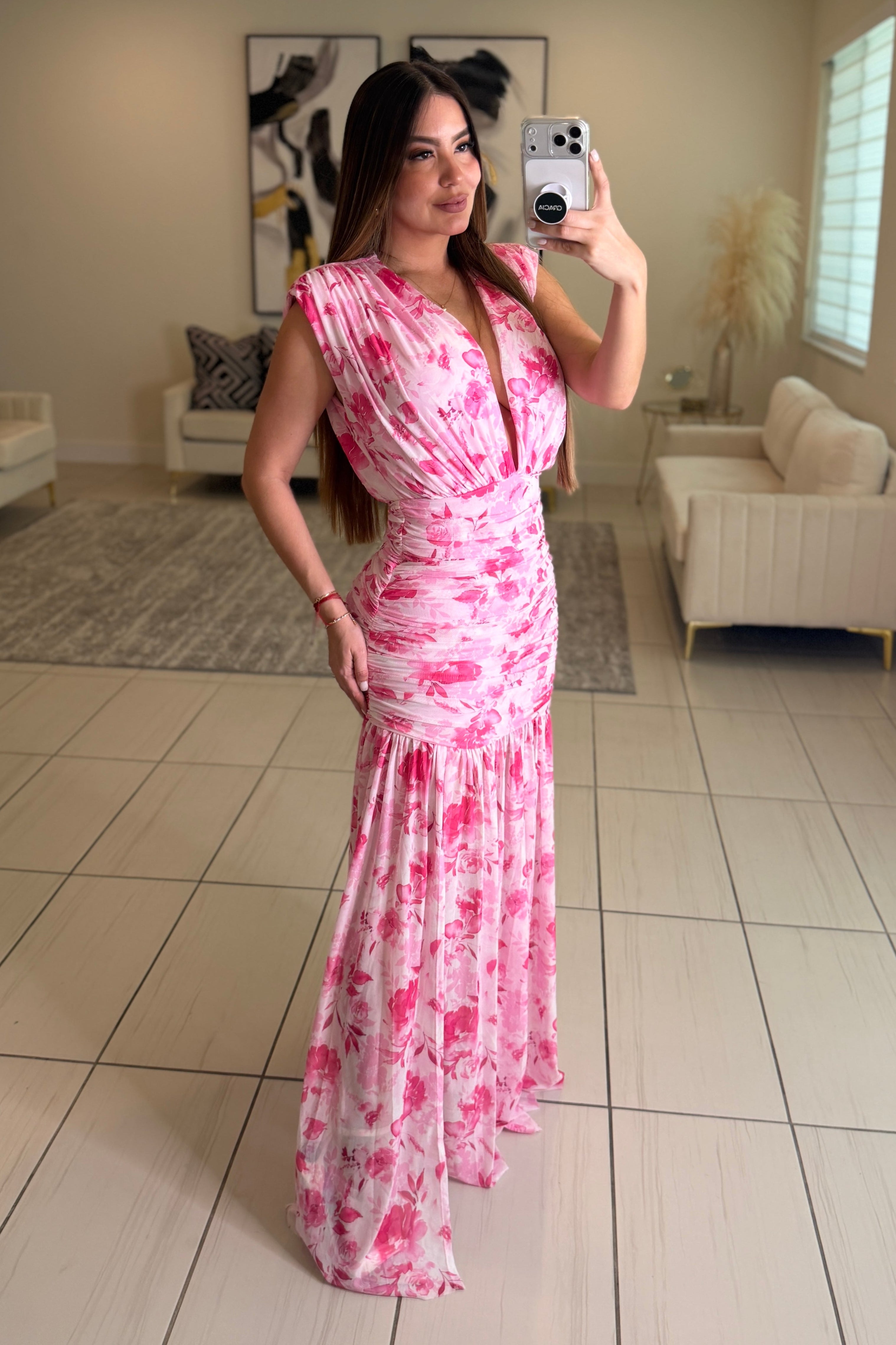Poetic Floral Pink Maxi Dress