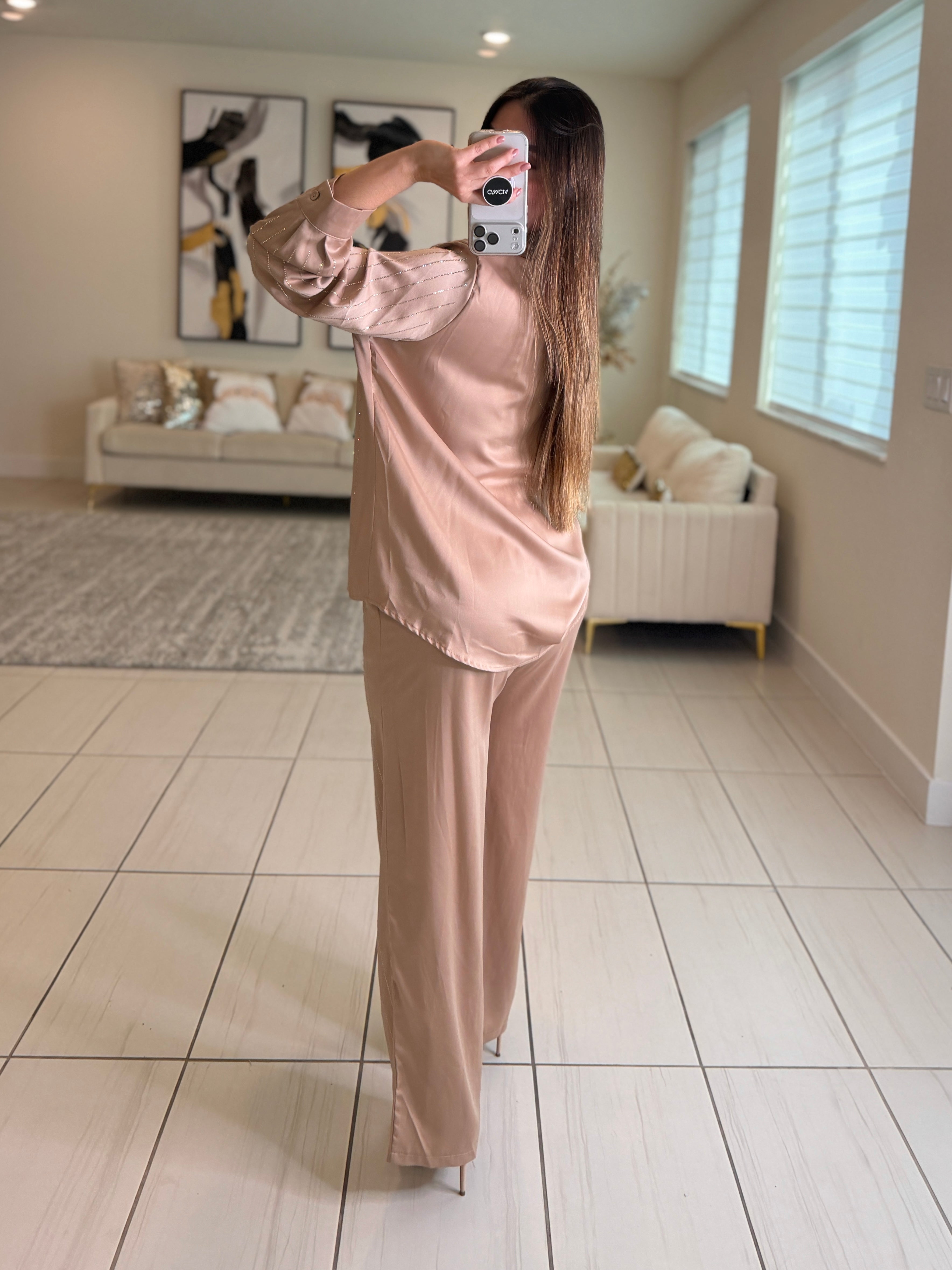 Royal Rhinestones Champagne Pant Set