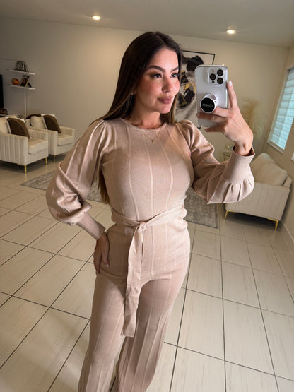 Checkmate Knit Beige Pant Set