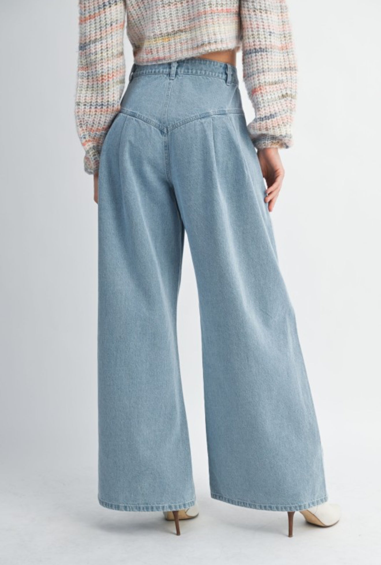 Pintuck Wide Leg Denim Pants
