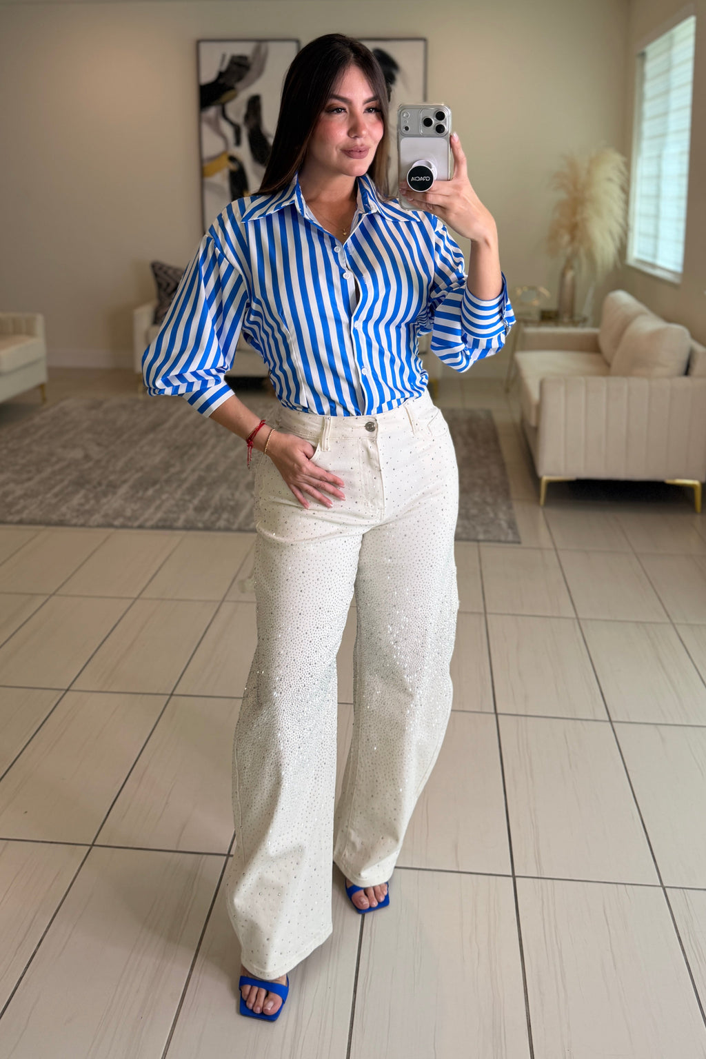 Divine Rhinestones Barrel White Pants