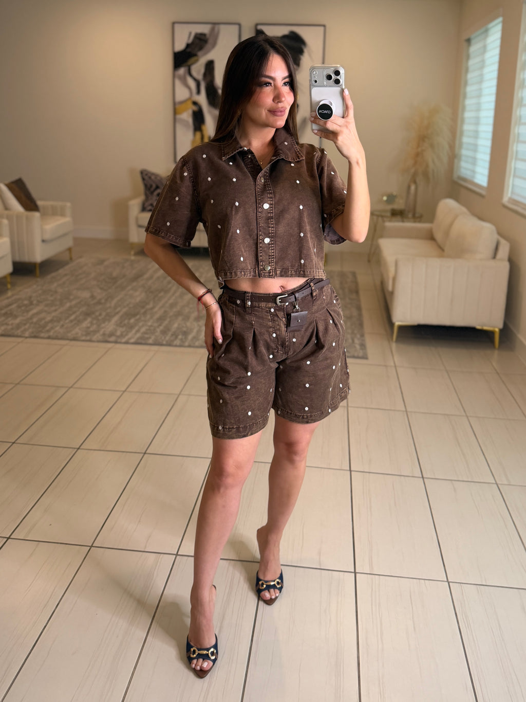 Poetic Dots Brown Short Set