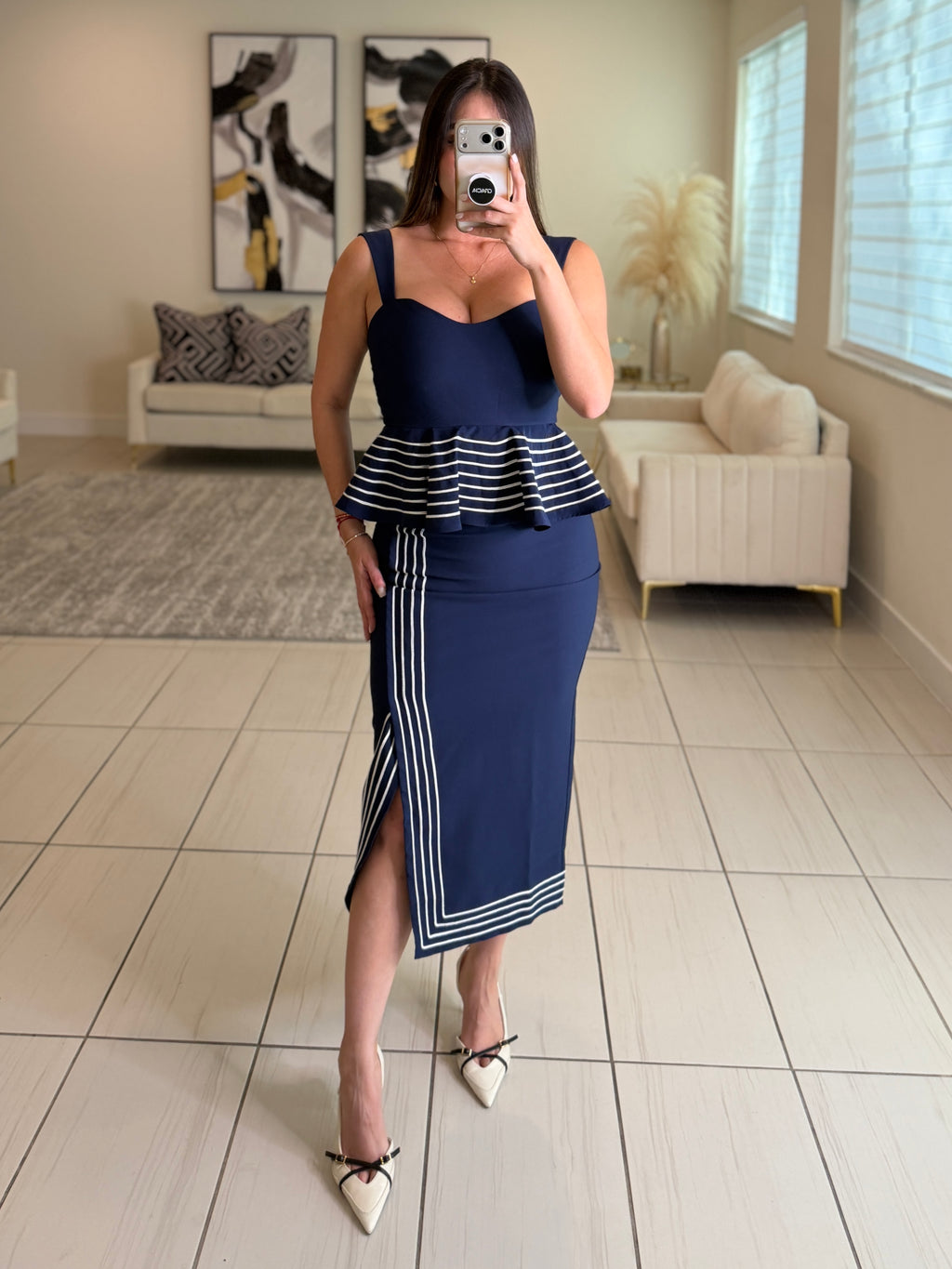 Adorable Affair Navy Blue Skirt Set