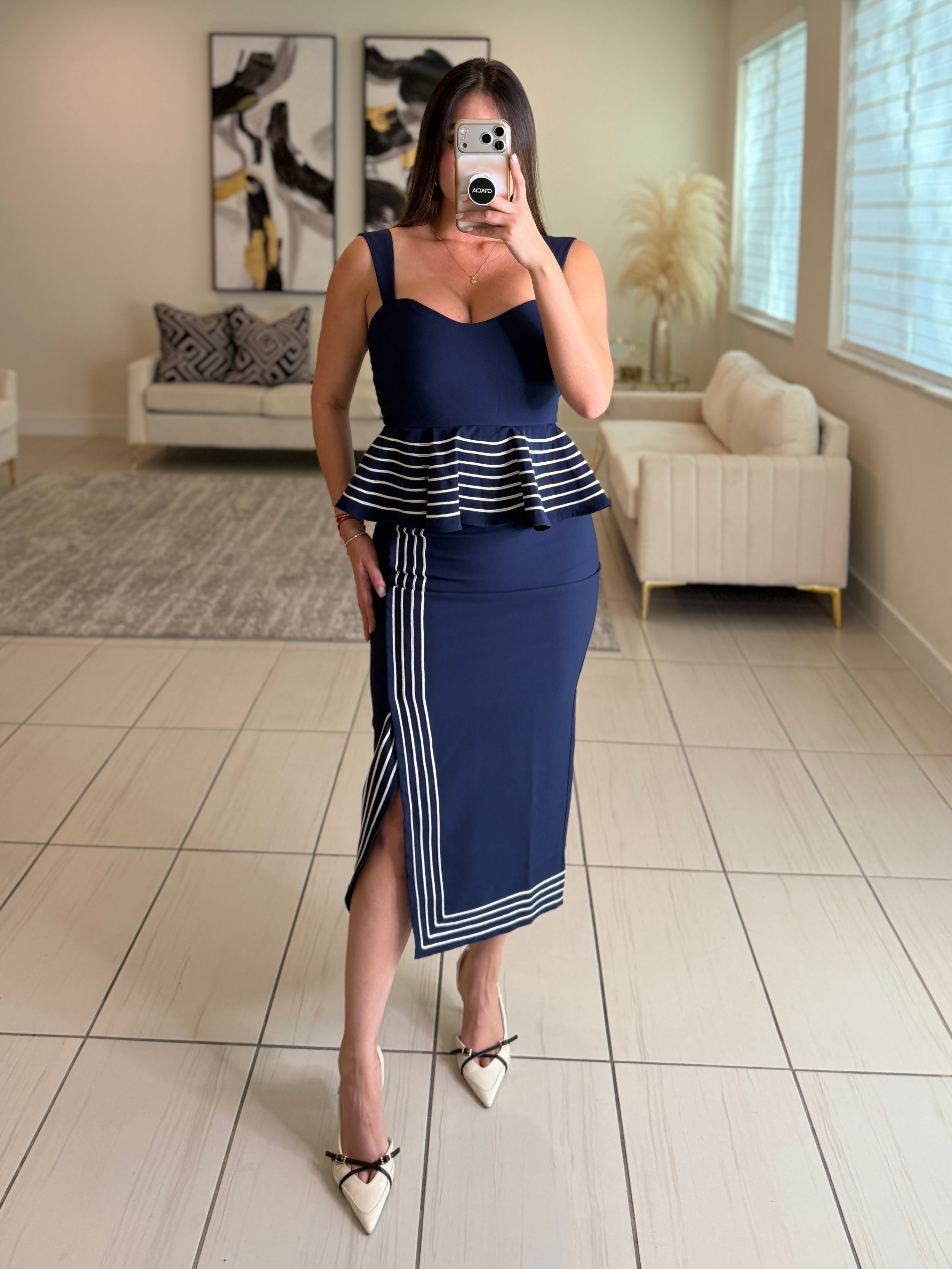 Adorable Affair Navy Blue Skirt Set