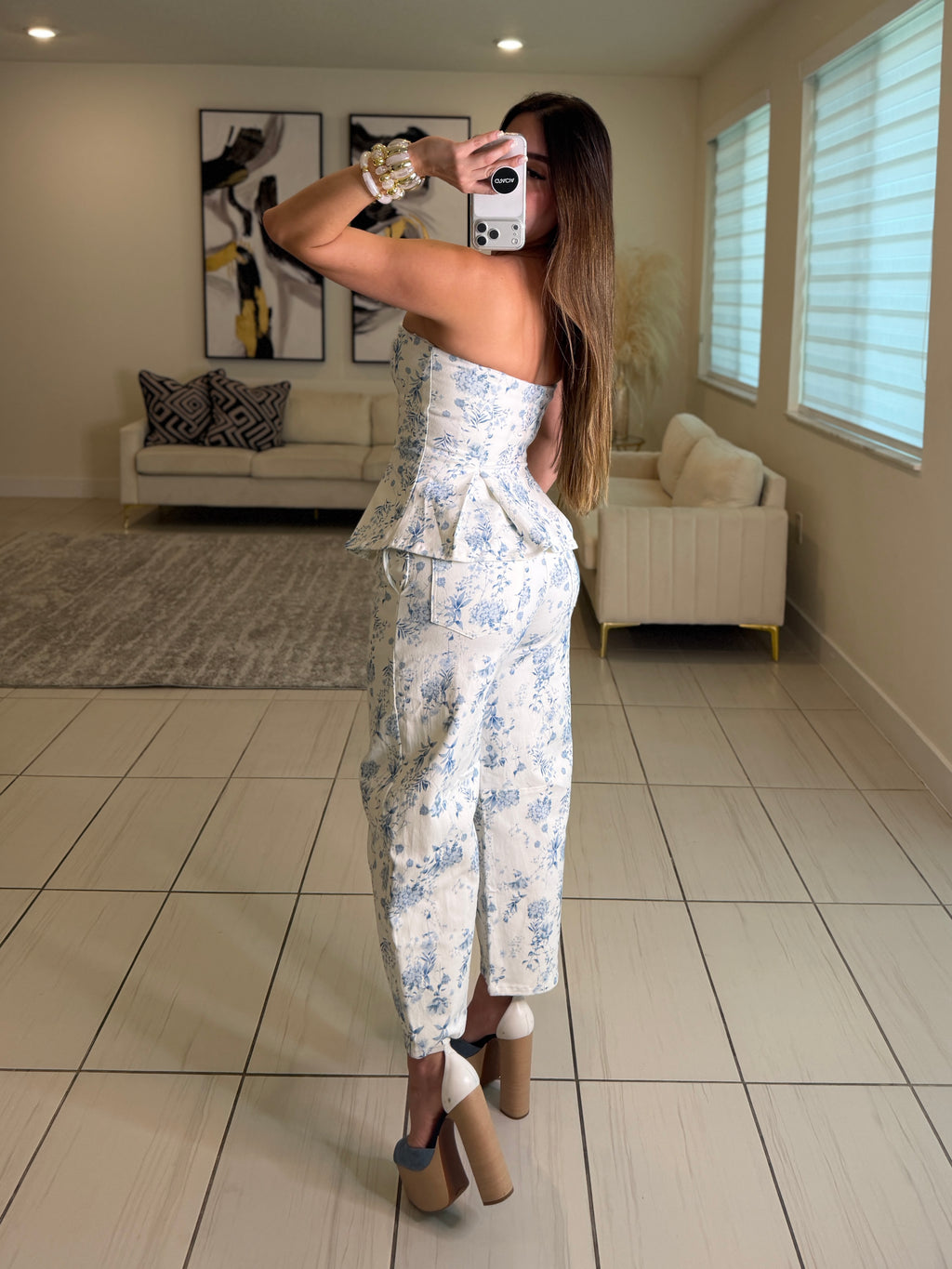 Twill Floral White Barrel Pant Set
