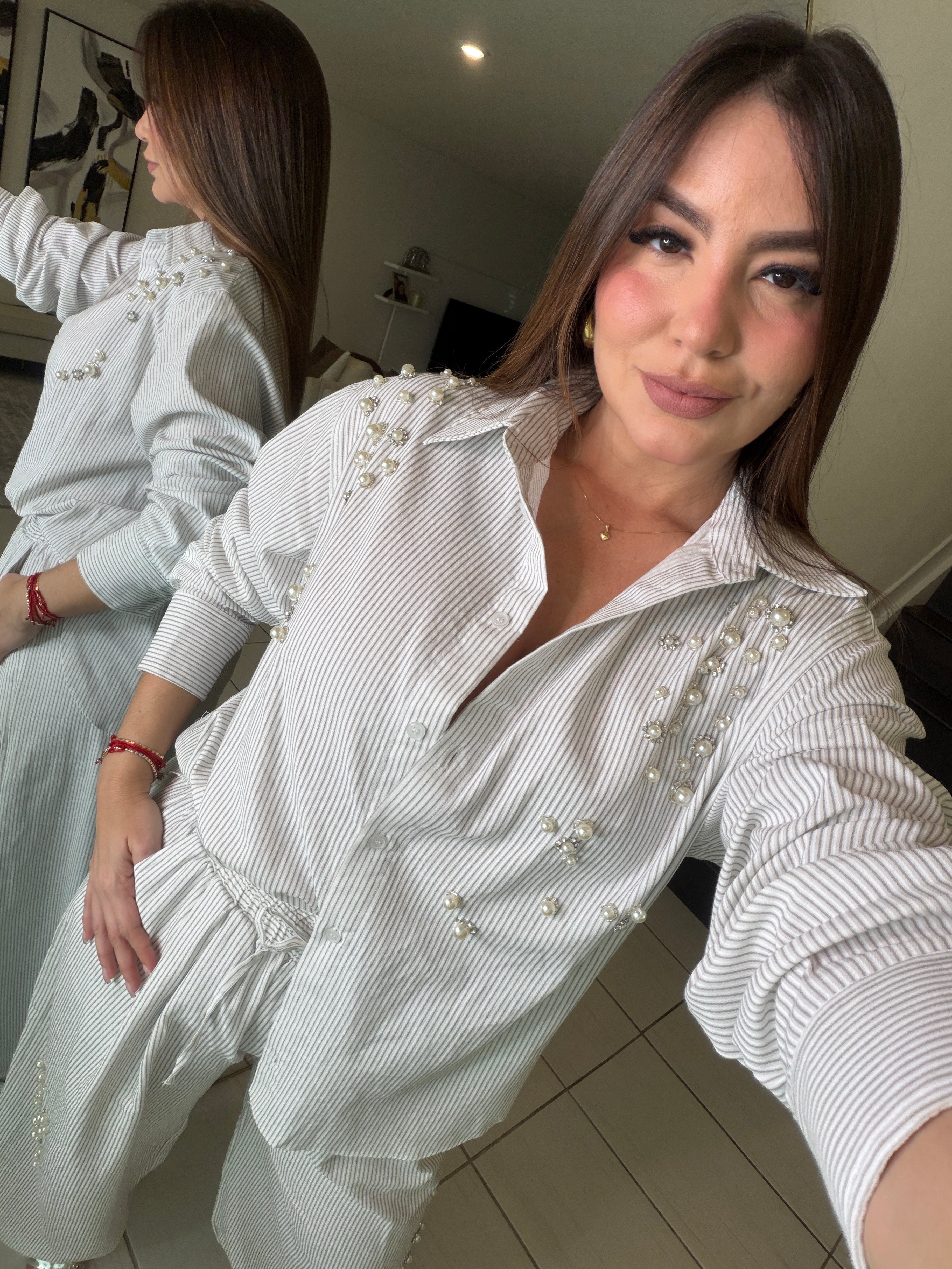 Opulent Stripes White Balloon Pant Set