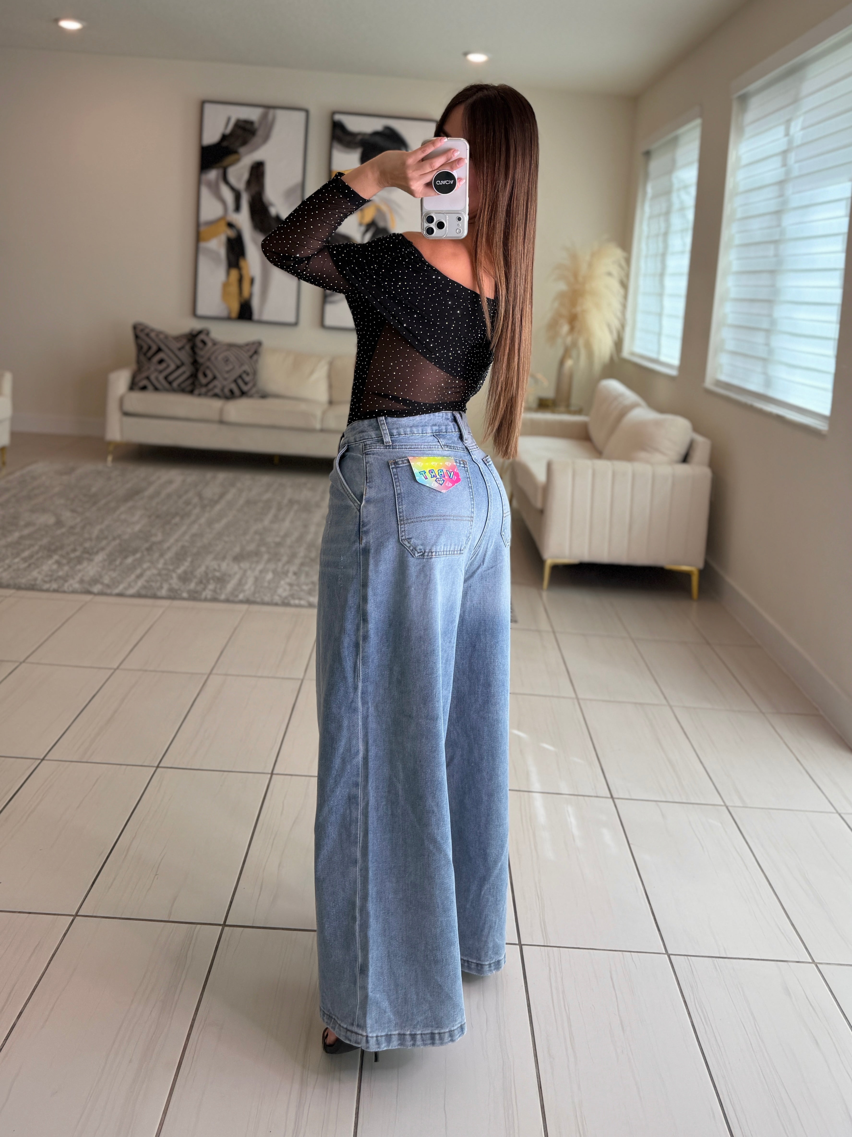 Darling Rhinestones Mesh Black Top