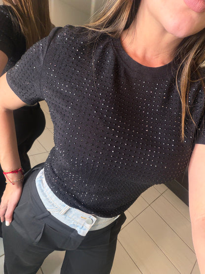 Midnight Rhinestones Black Top