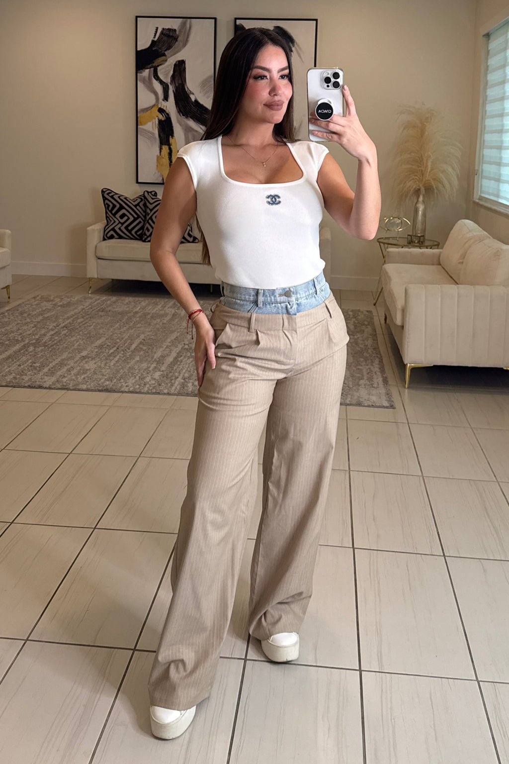Iconic Contrast Beige and Denim Pants