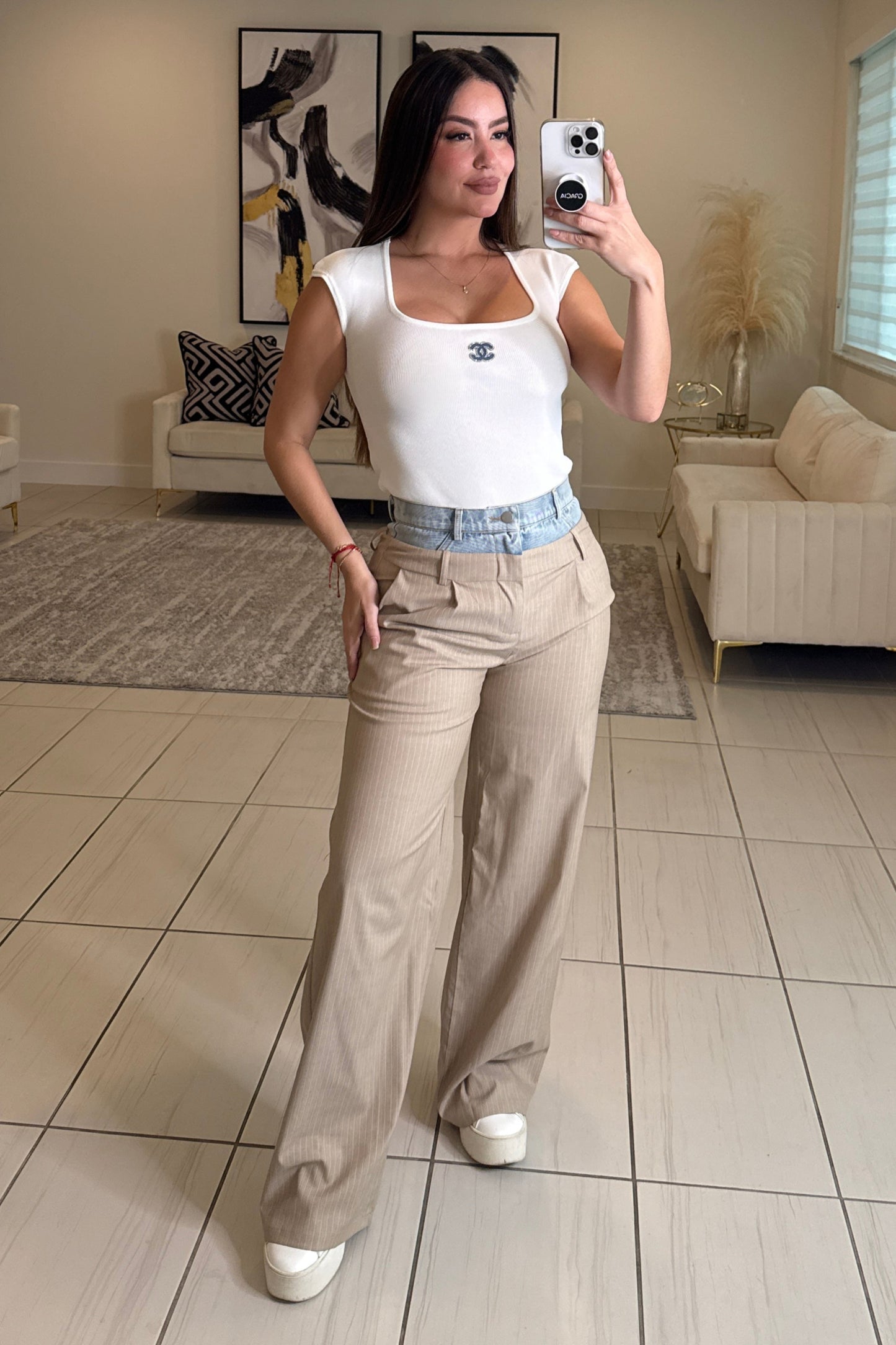 Iconic Contrast Beige and Denim Pants