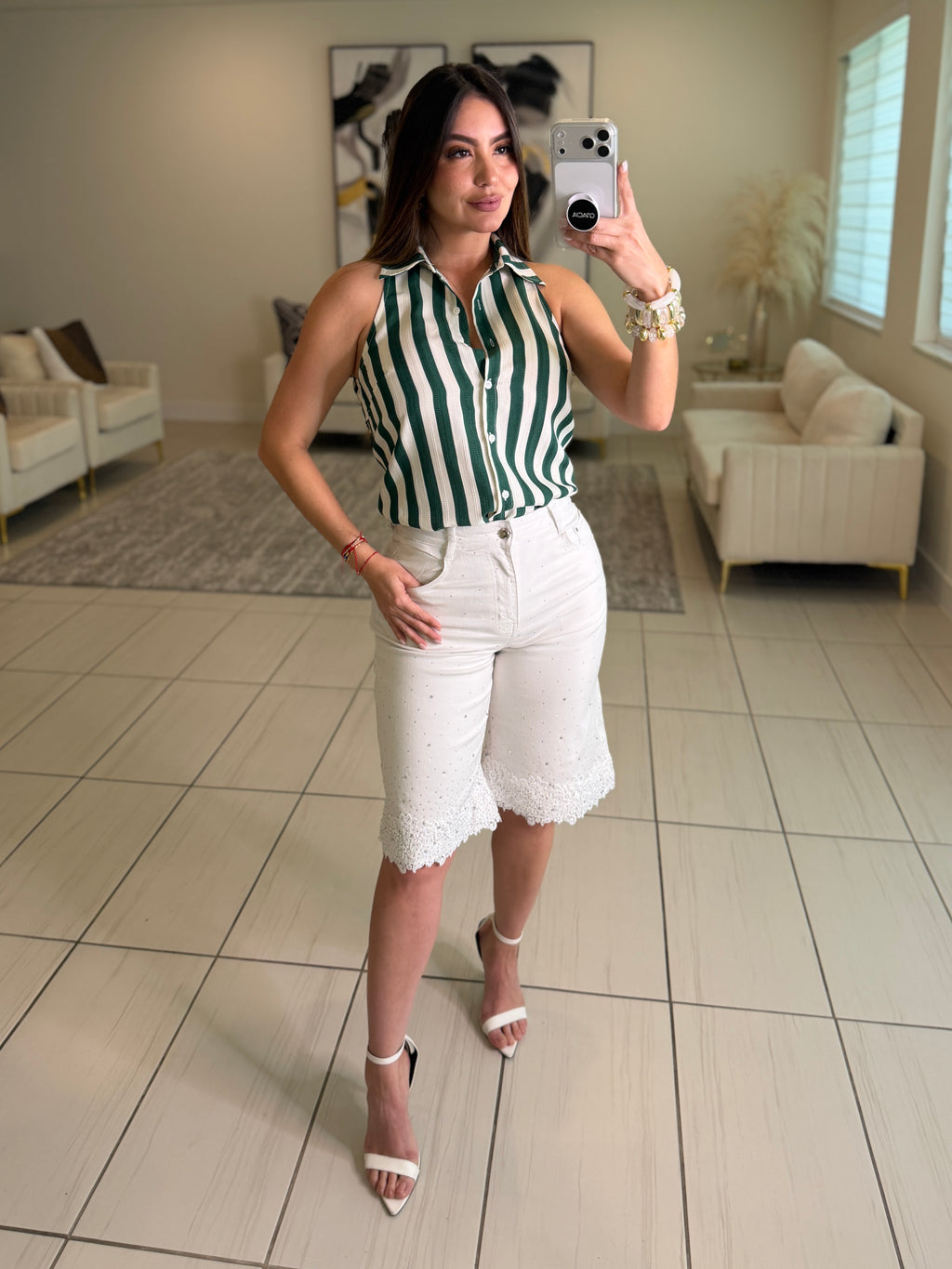 Crystal White Denim Shorts