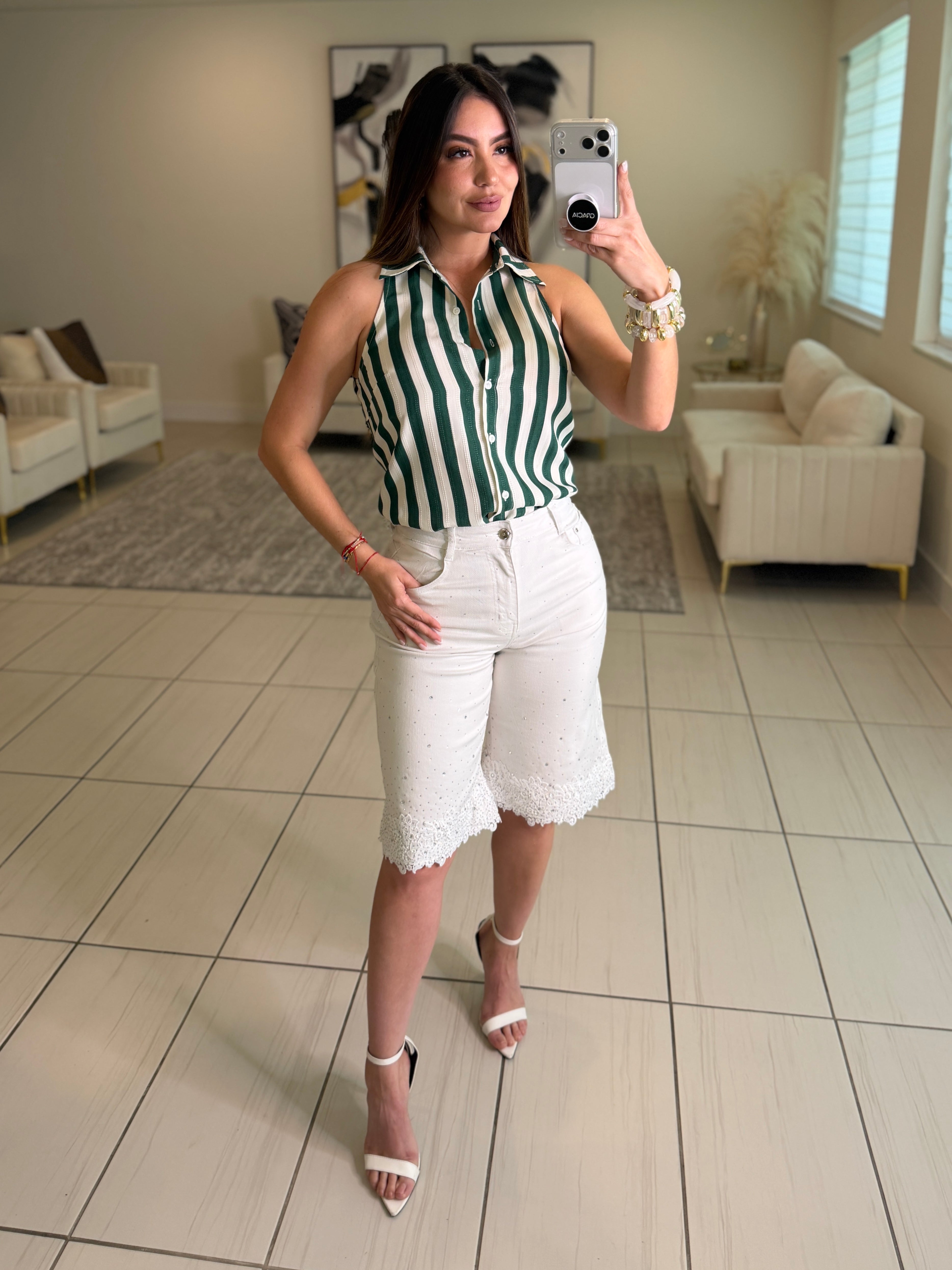 Crystal White Denim Shorts
