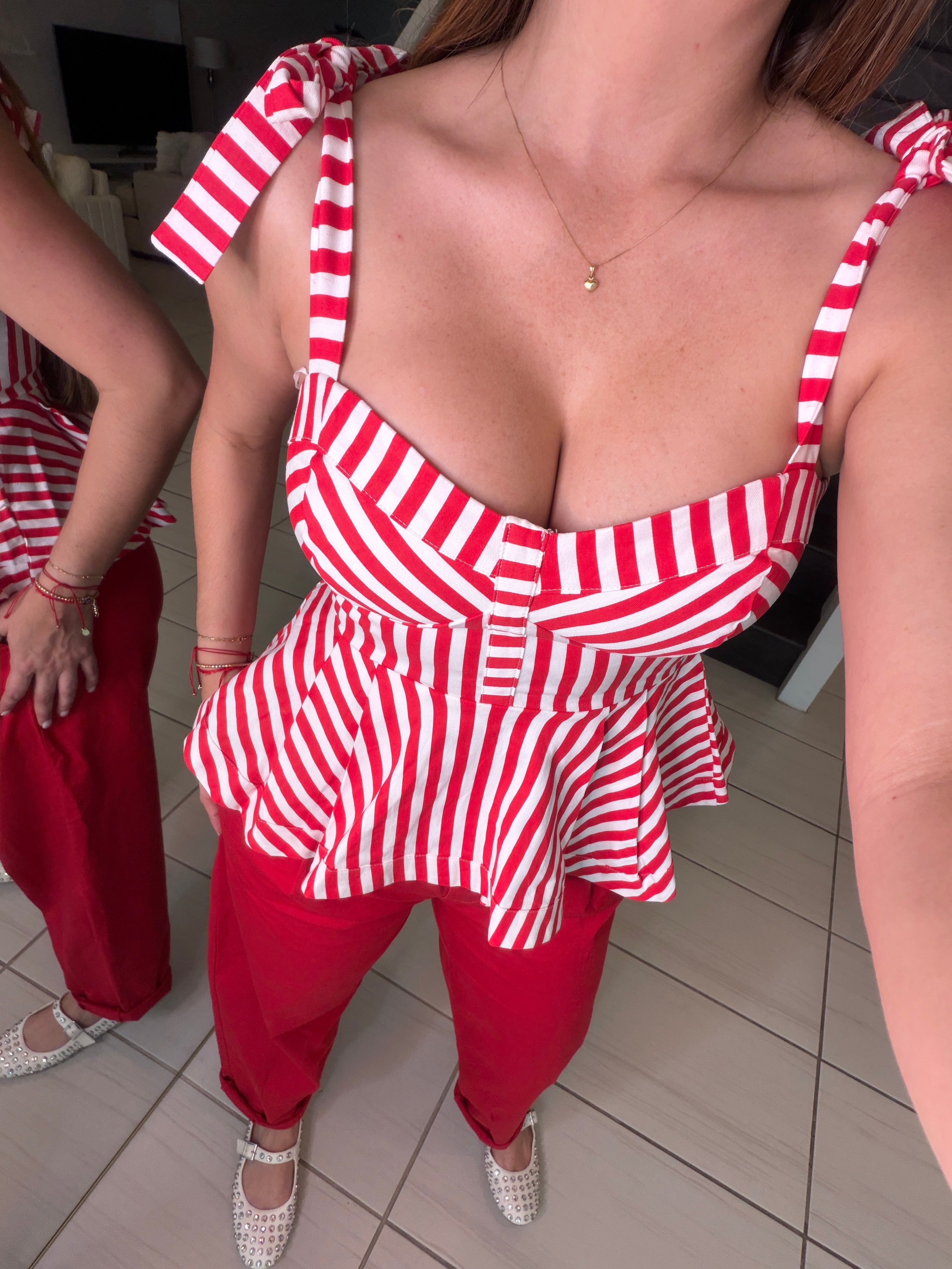 Muse Peplum Red and White Top