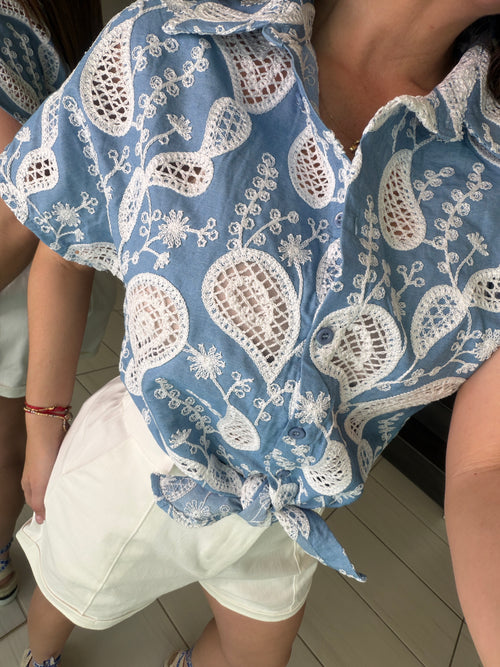 Regal Charm Eyelet Denim Top