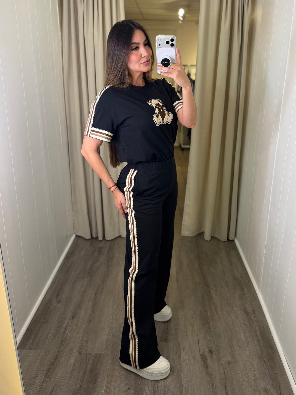 Teddy Stripe Black Pant Set