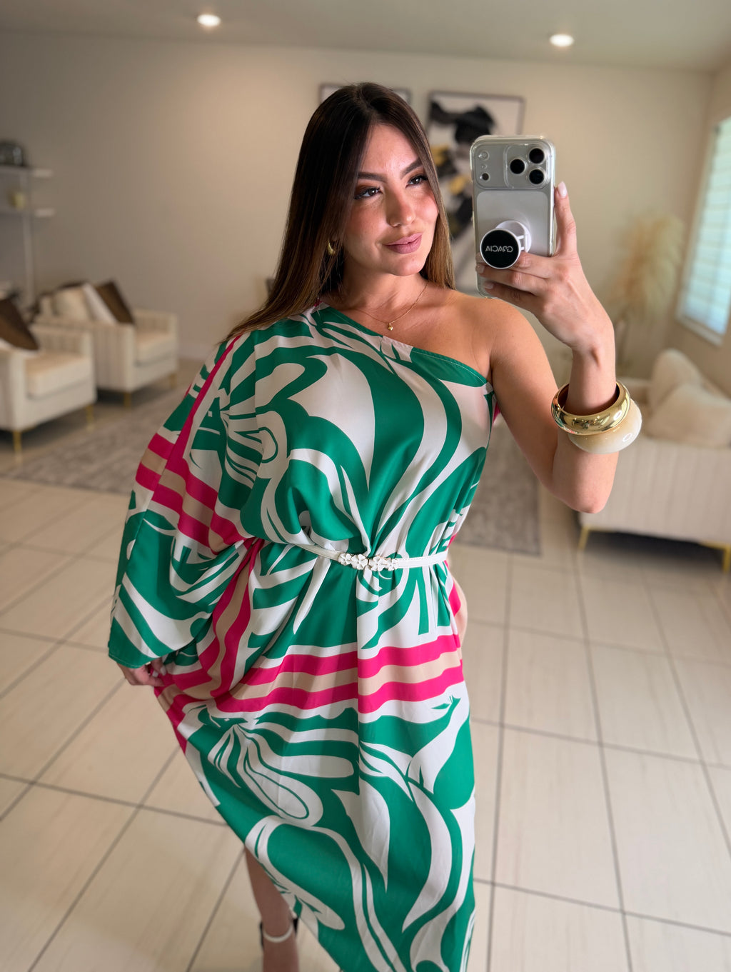 Whispered Romance Floral Green Dress
