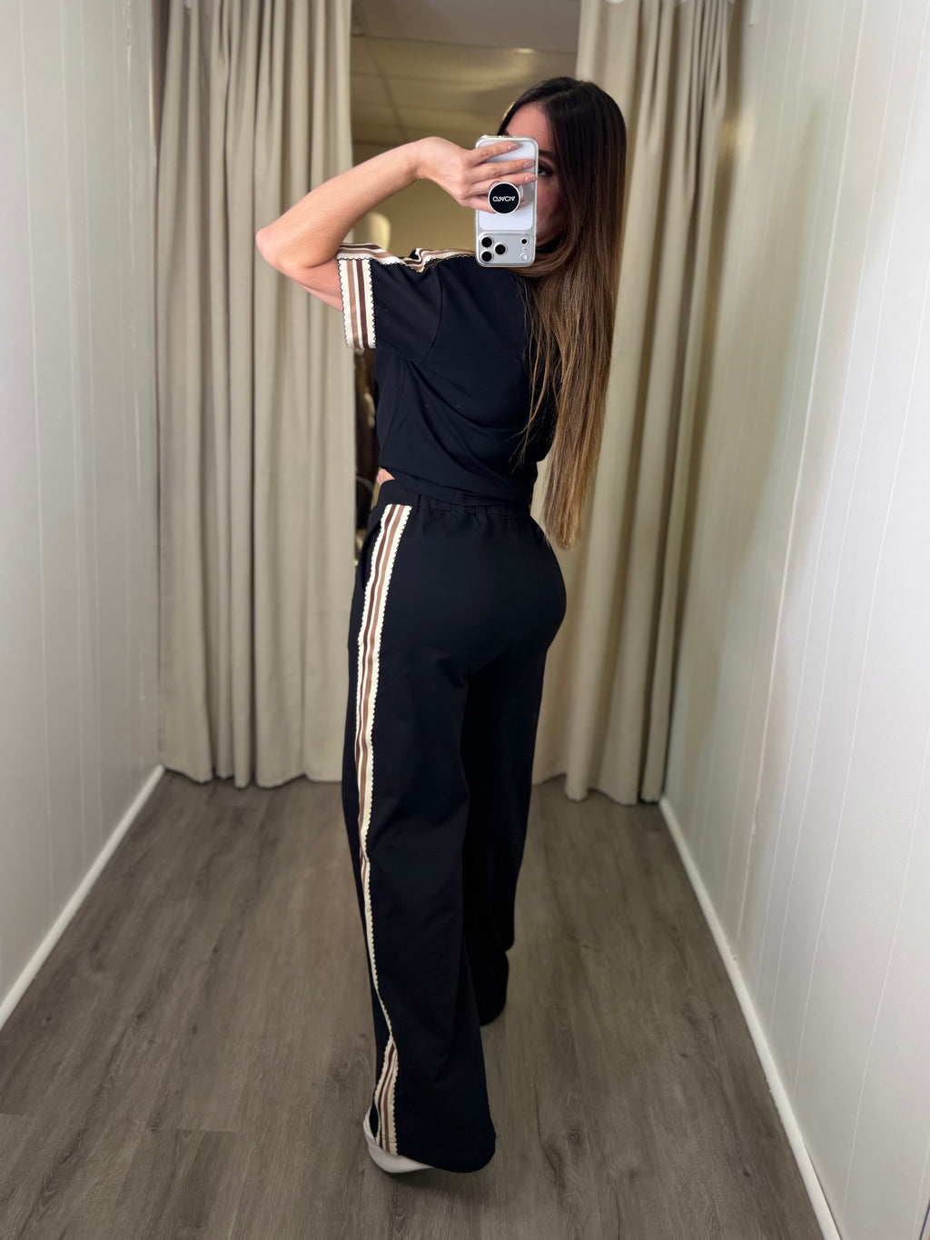 Teddy Stripe Black Pant Set