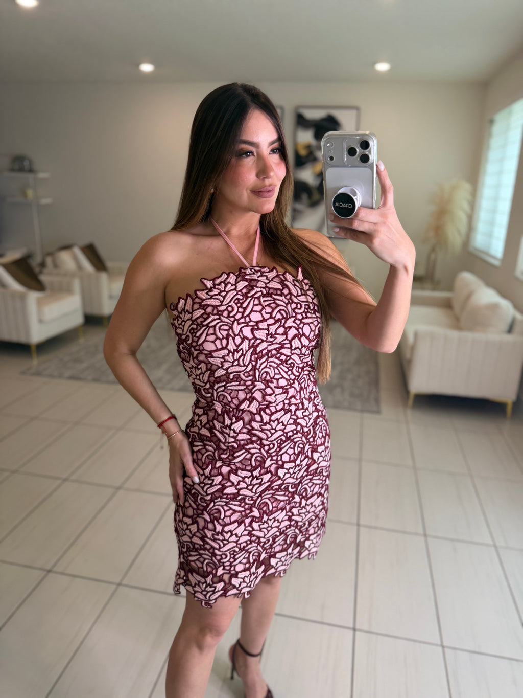 Whispered Romance Crochet Pink Dress