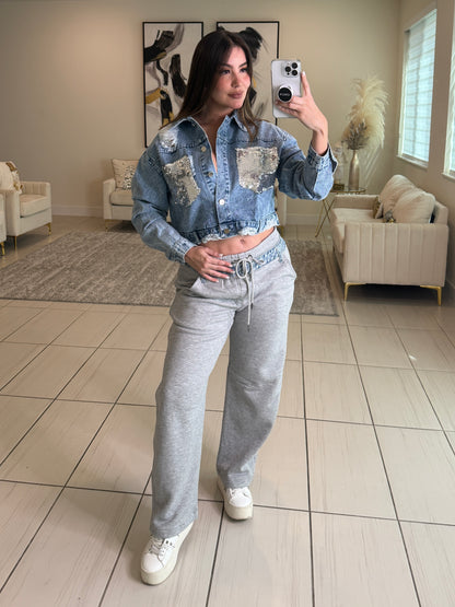 Comfy Contrast Grey and  Denim Pants