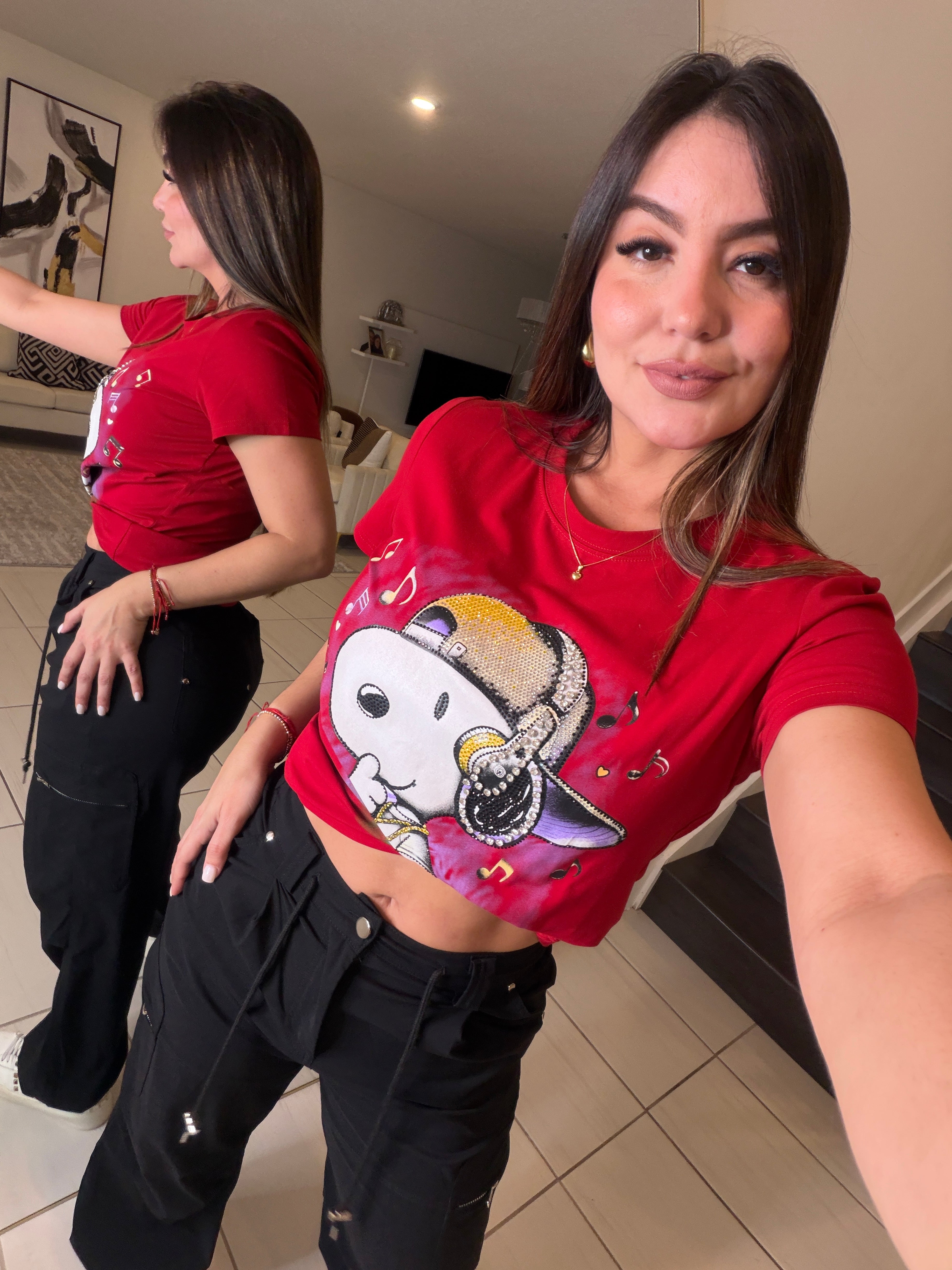 Funny Rhinestones Red Tshirt