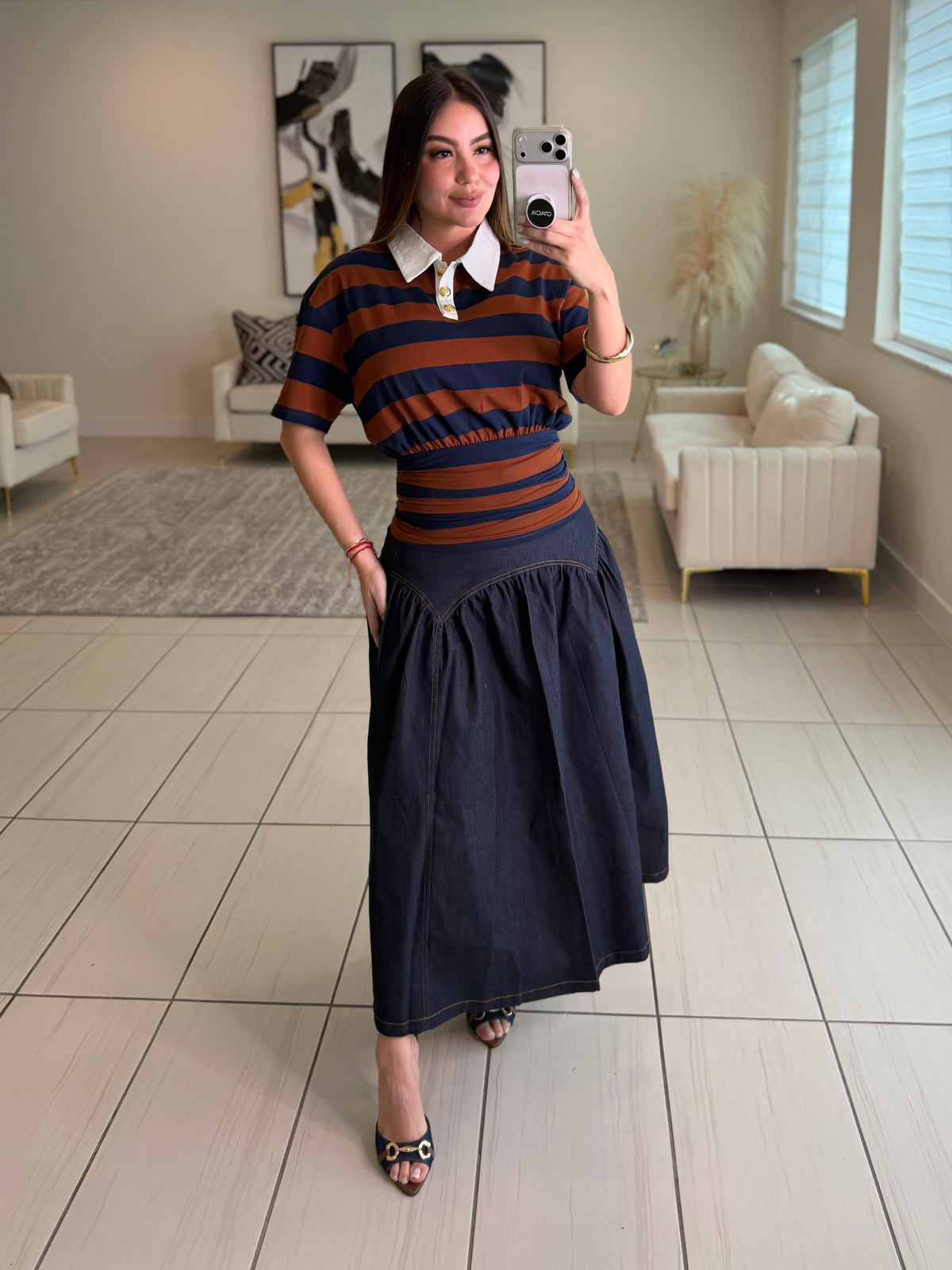 Sweet Stripes Brown and Blue Top