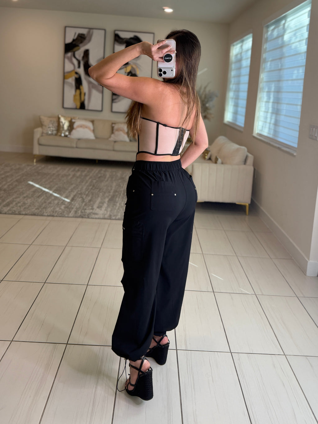 Luxe Rhinestone Beige and Black Corset Top
