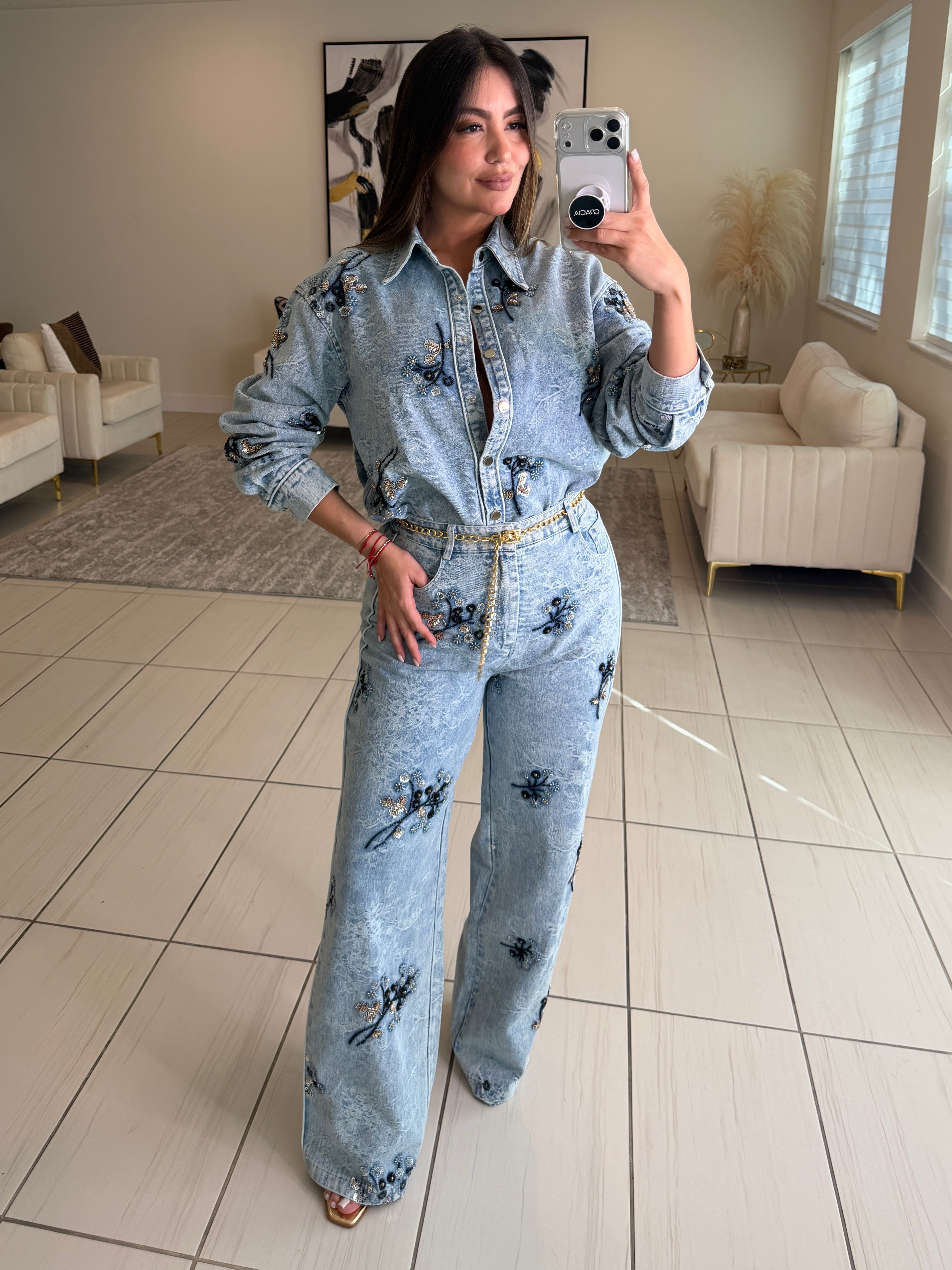 Perfect Details Denim Pant Set