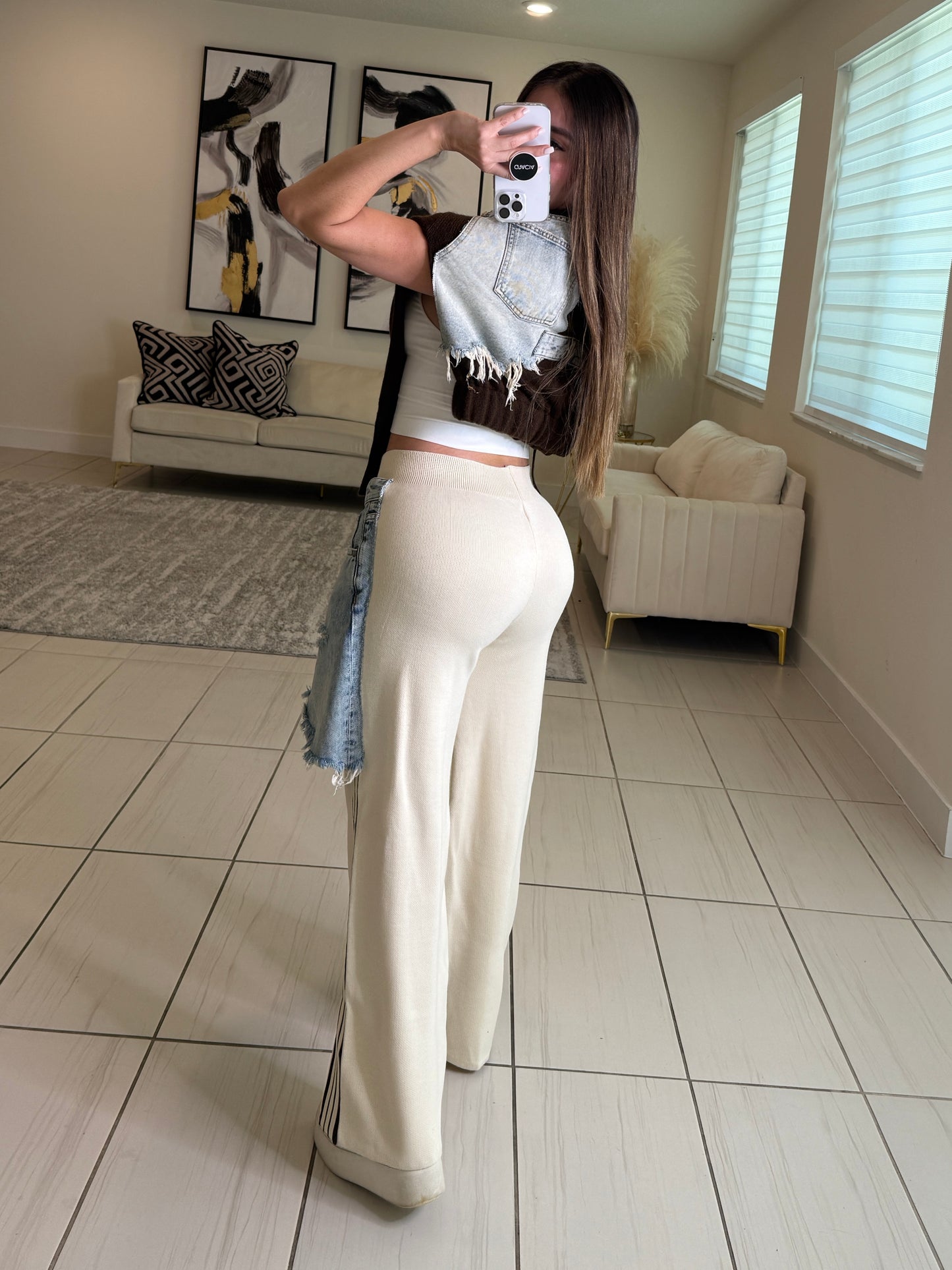 Elite Standard Knit Beige and Brown Pant Set