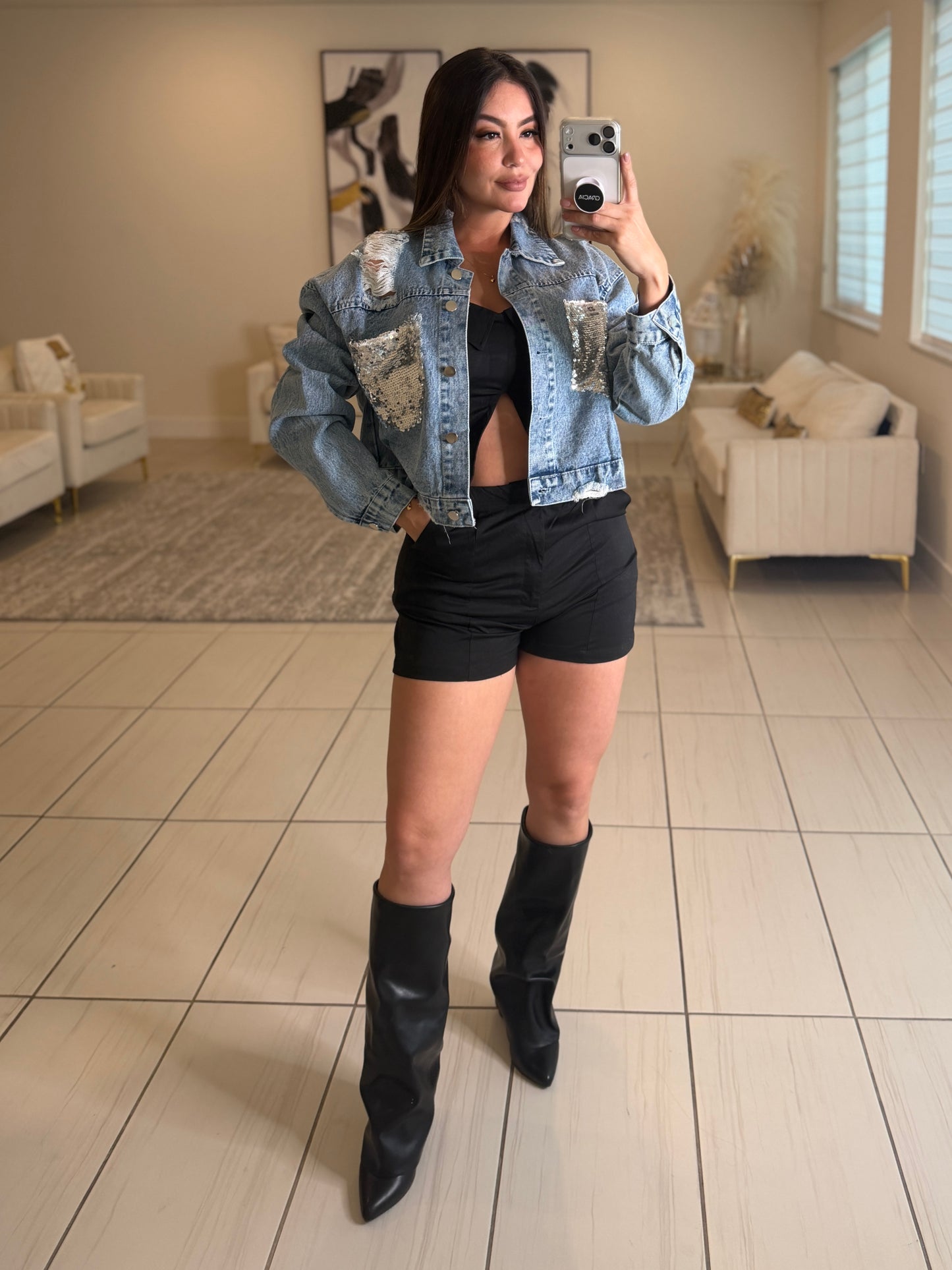 Power Poise Belted Black Short Set