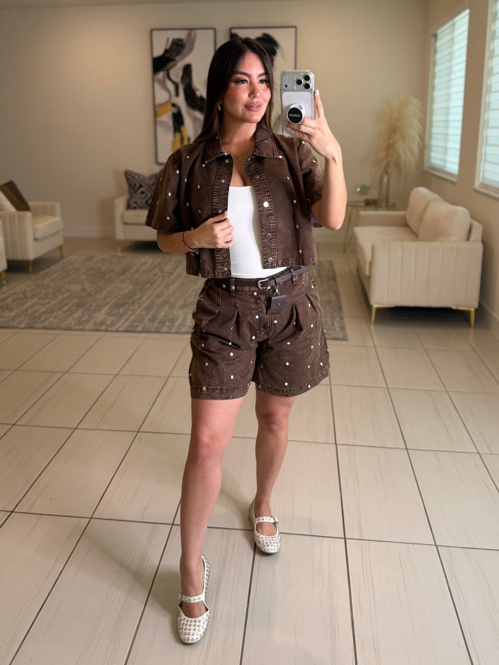 Poetic Dots Brown Short Set