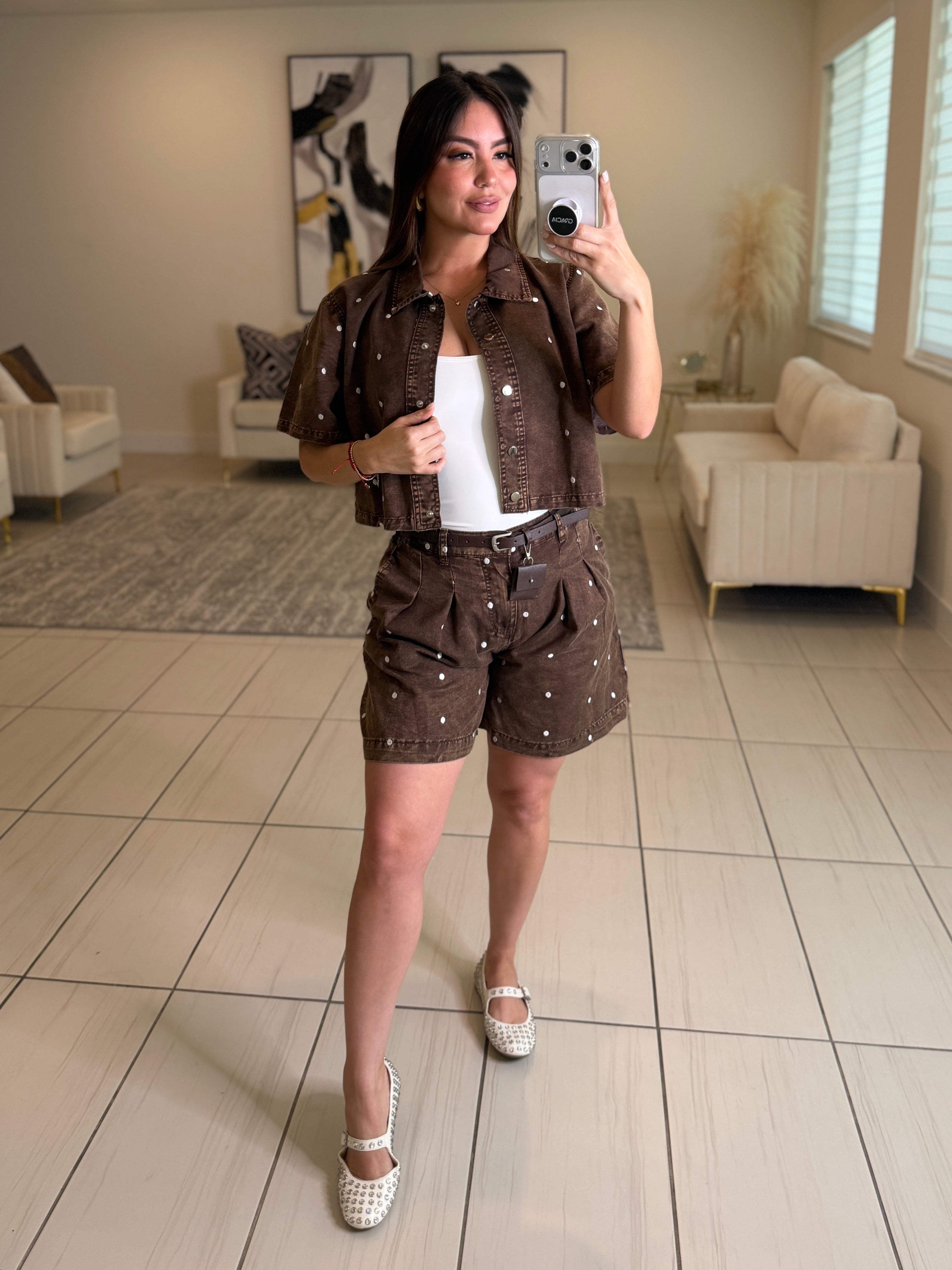 Poetic Dots Brown Short Set