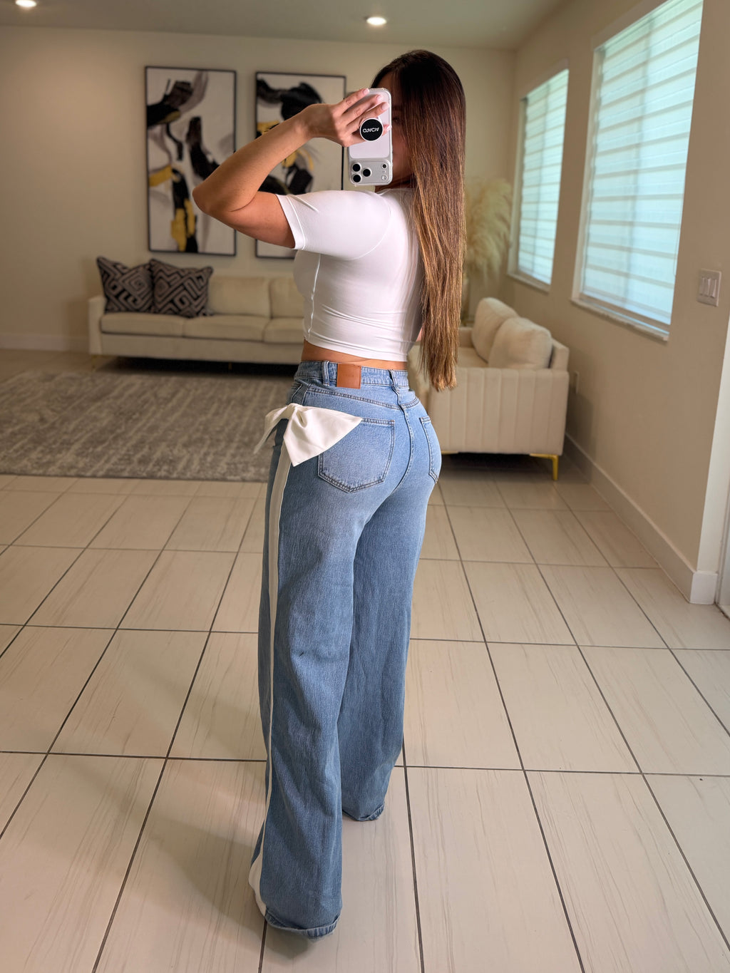 Opulent Bow Blue Denim Pants
