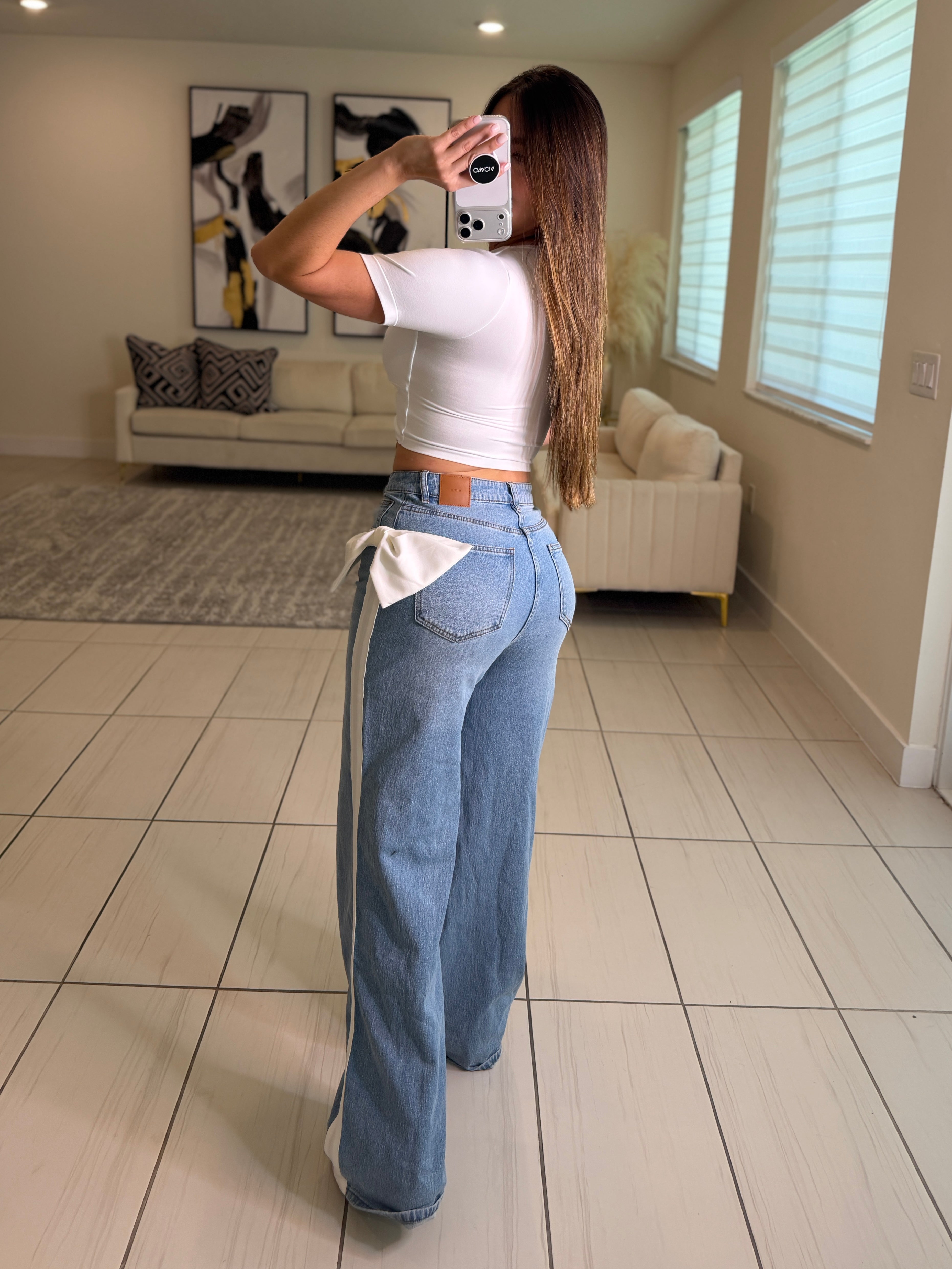 Opulent Bow Blue Denim Pants