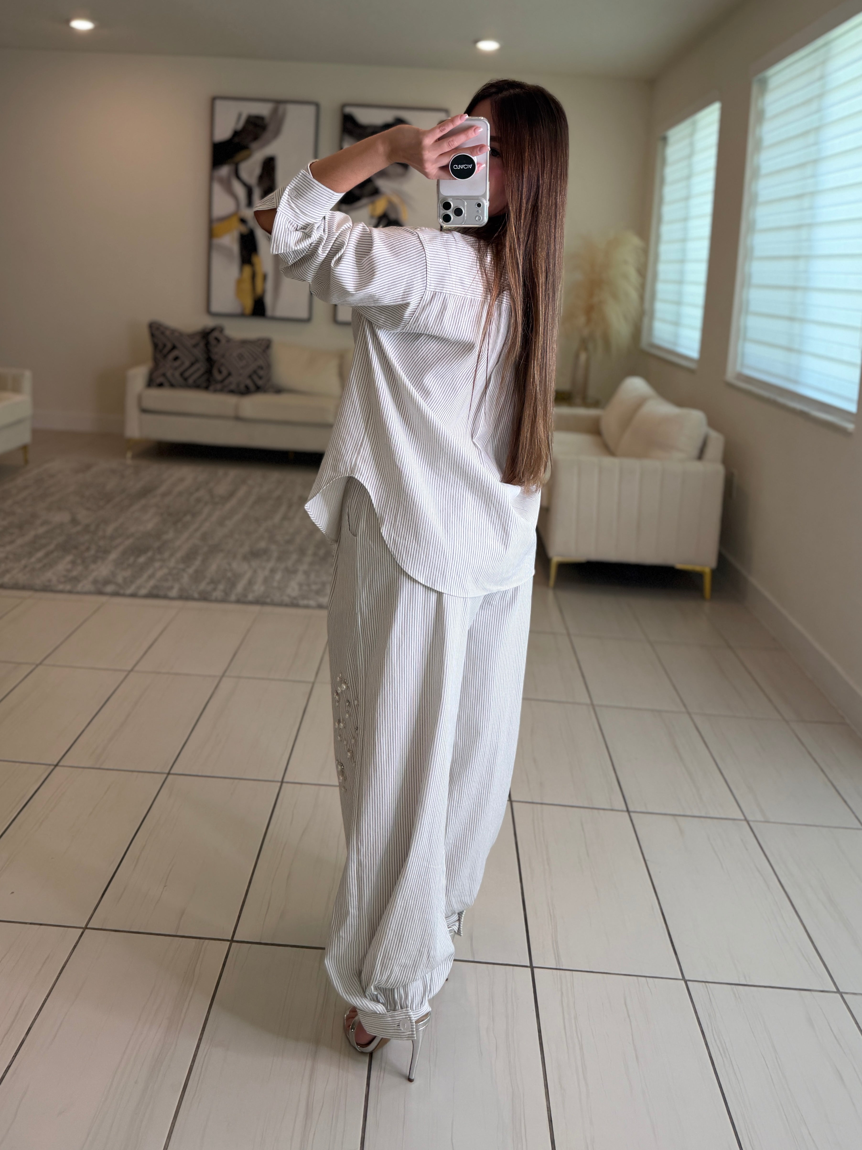 Opulent Stripes White Balloon Pant Set