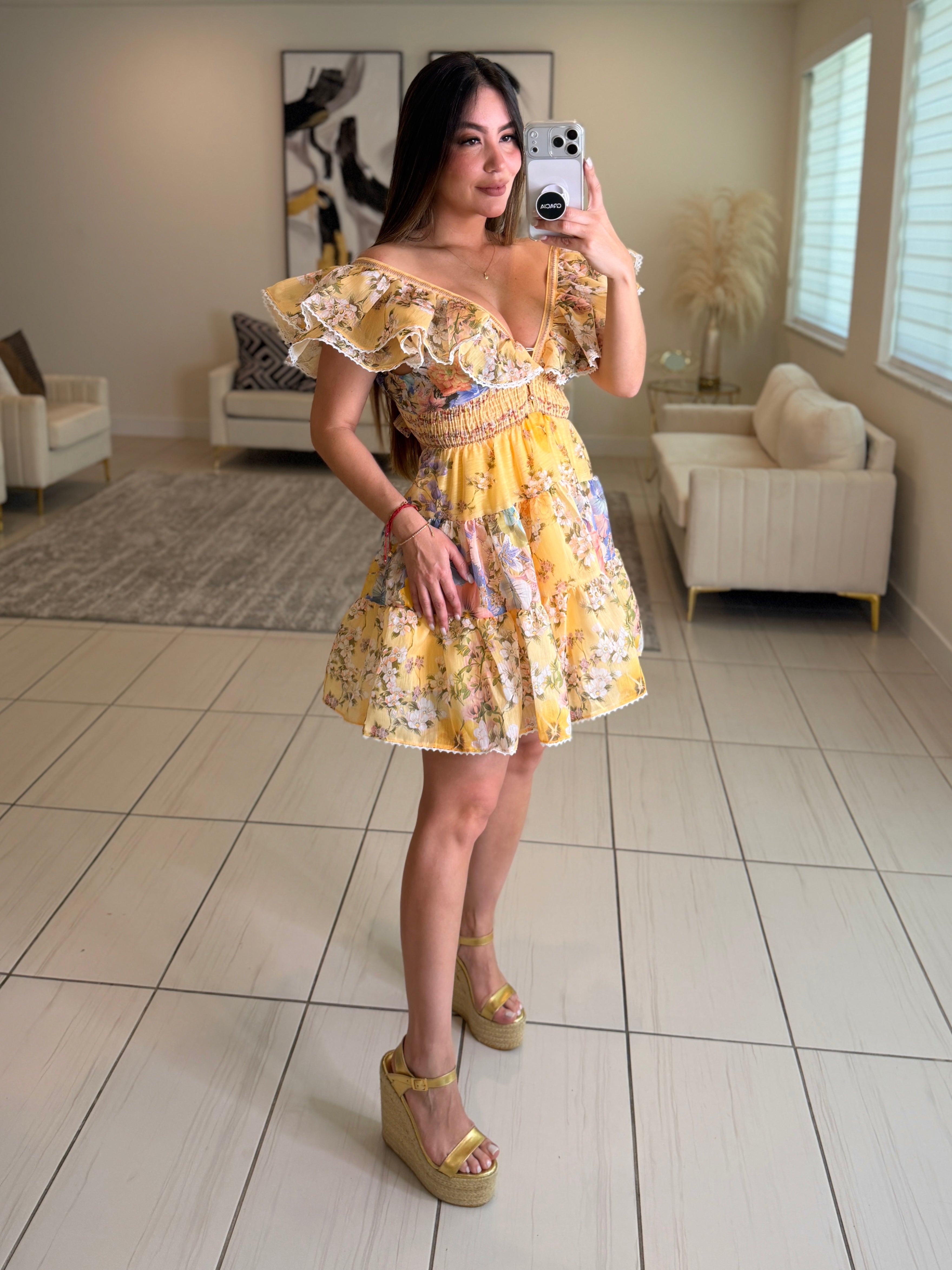 Radiant Reverie Floral Yellow Dress