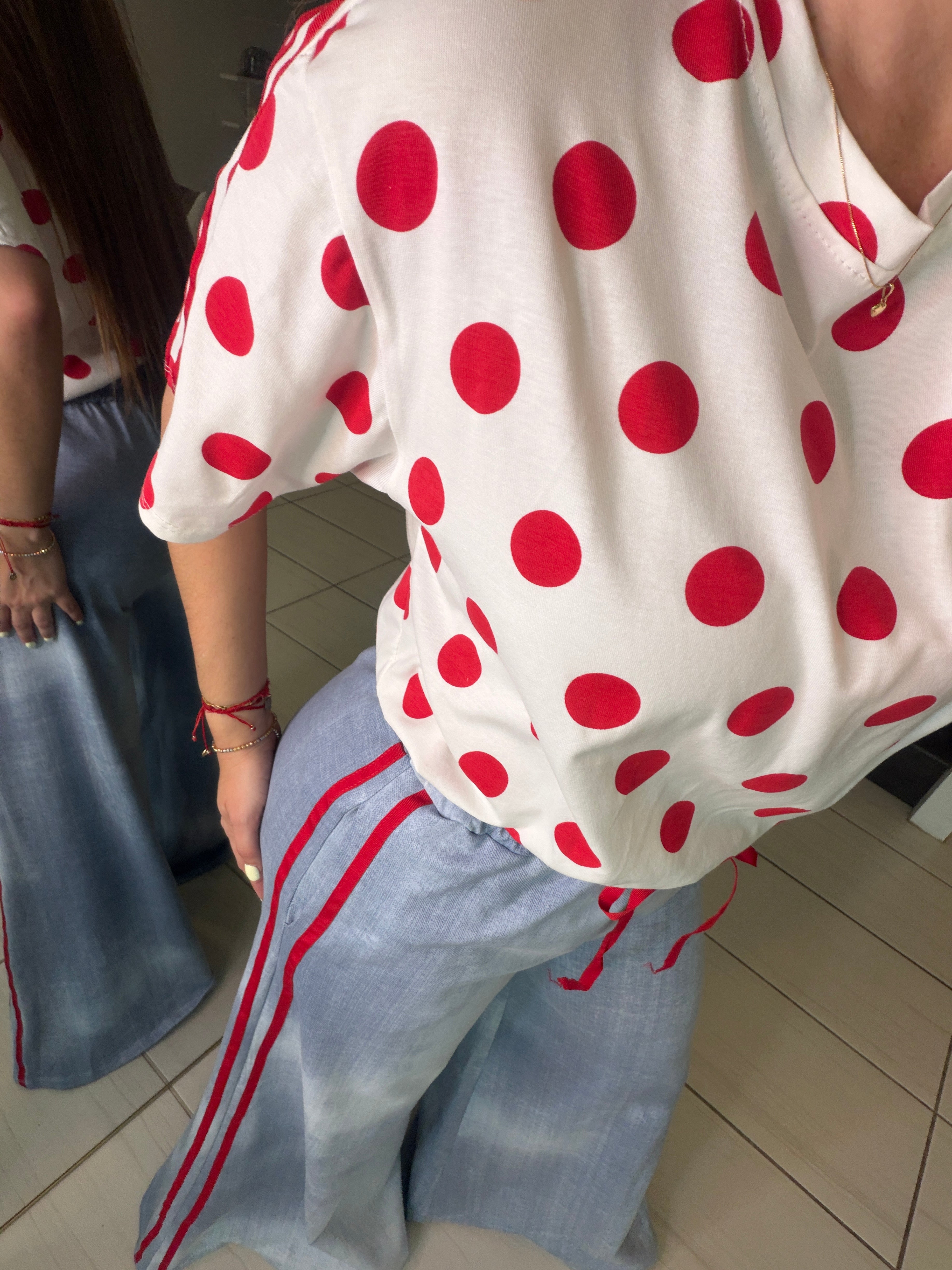 Divine Red Dots in White Tshirt