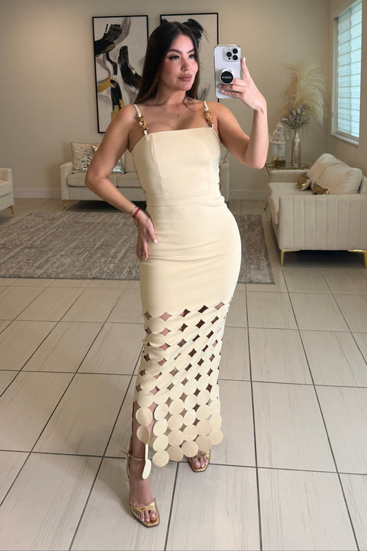 Chained Desire Beige Maxi Dress