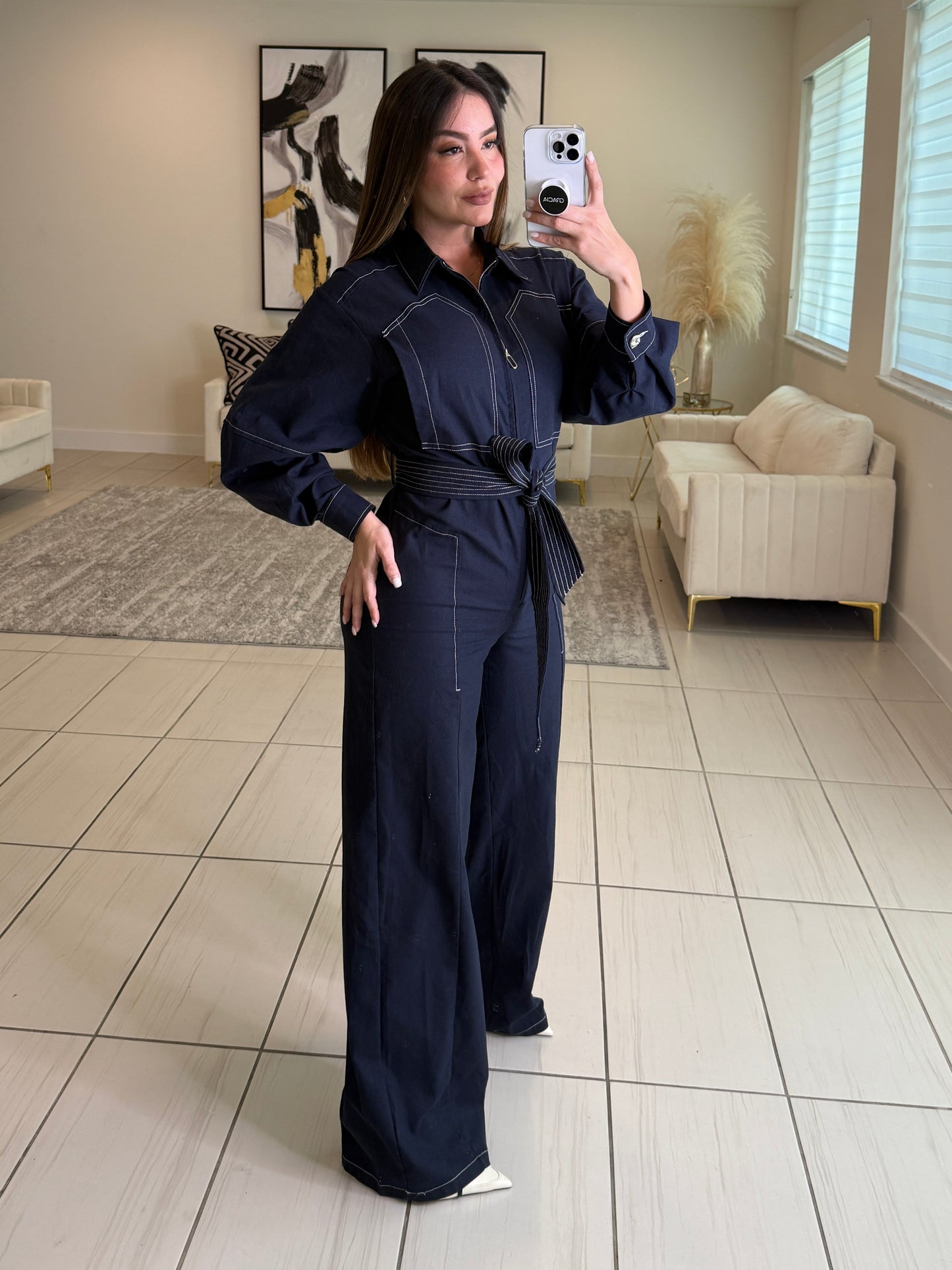 Opulence Linen Navy Blue Jumpsuit