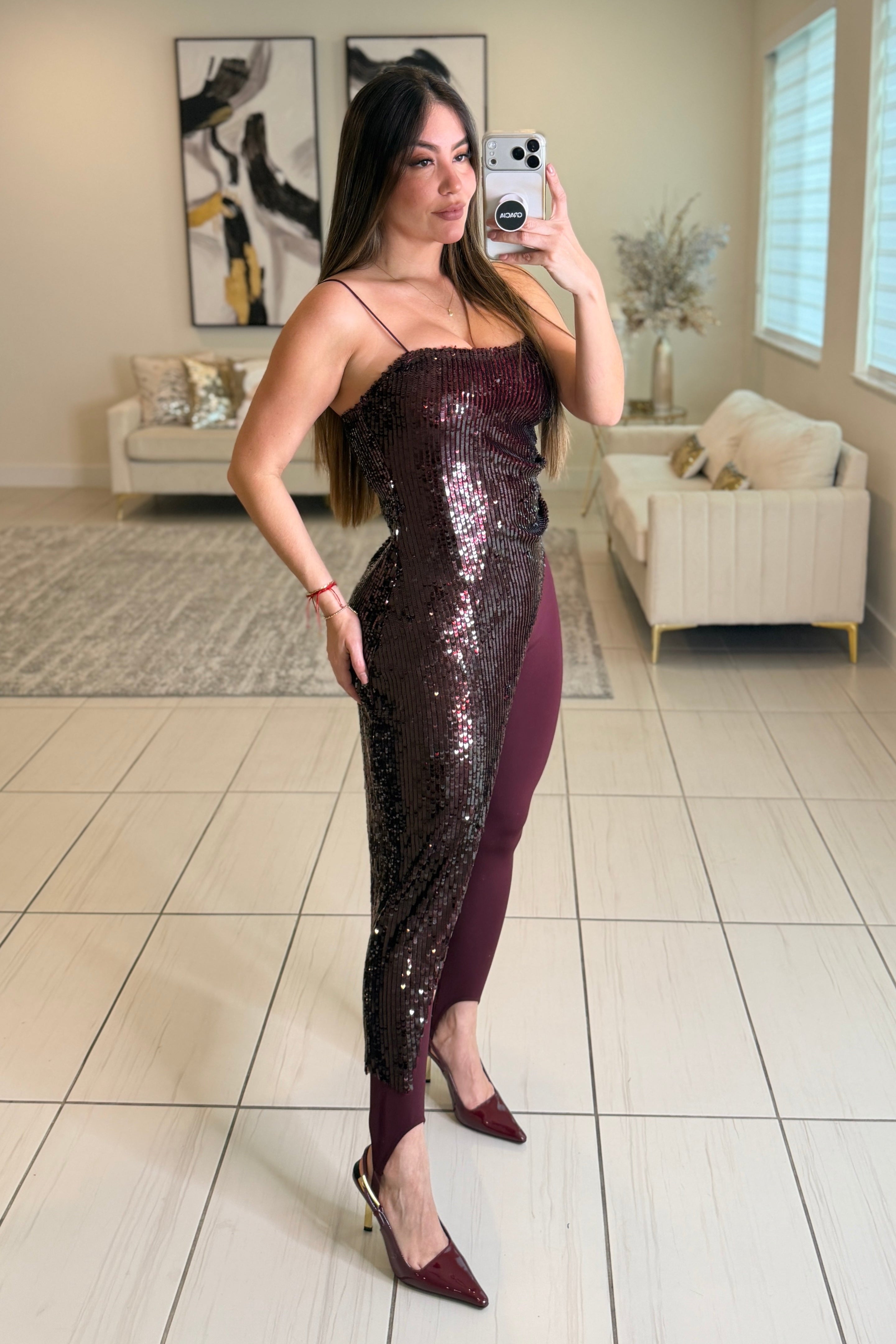 Midnight Glitz Sequin Burgundy Top