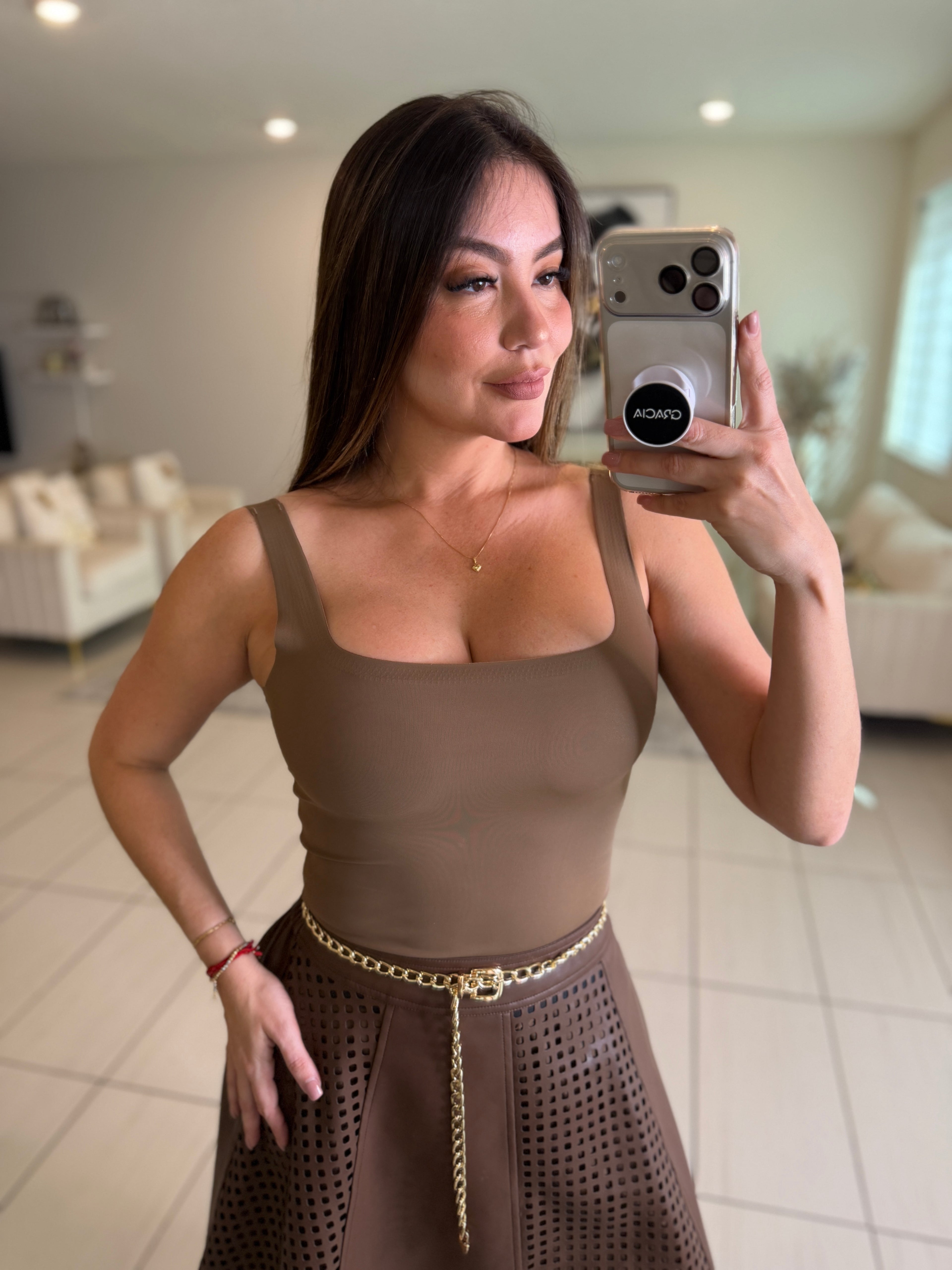 Luxe Faux Leather Brown Skirt Set