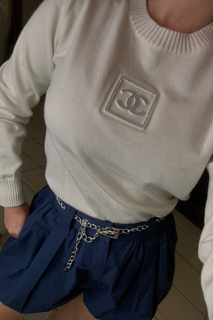 Iconic Rhinestones Knit Off White Sweater