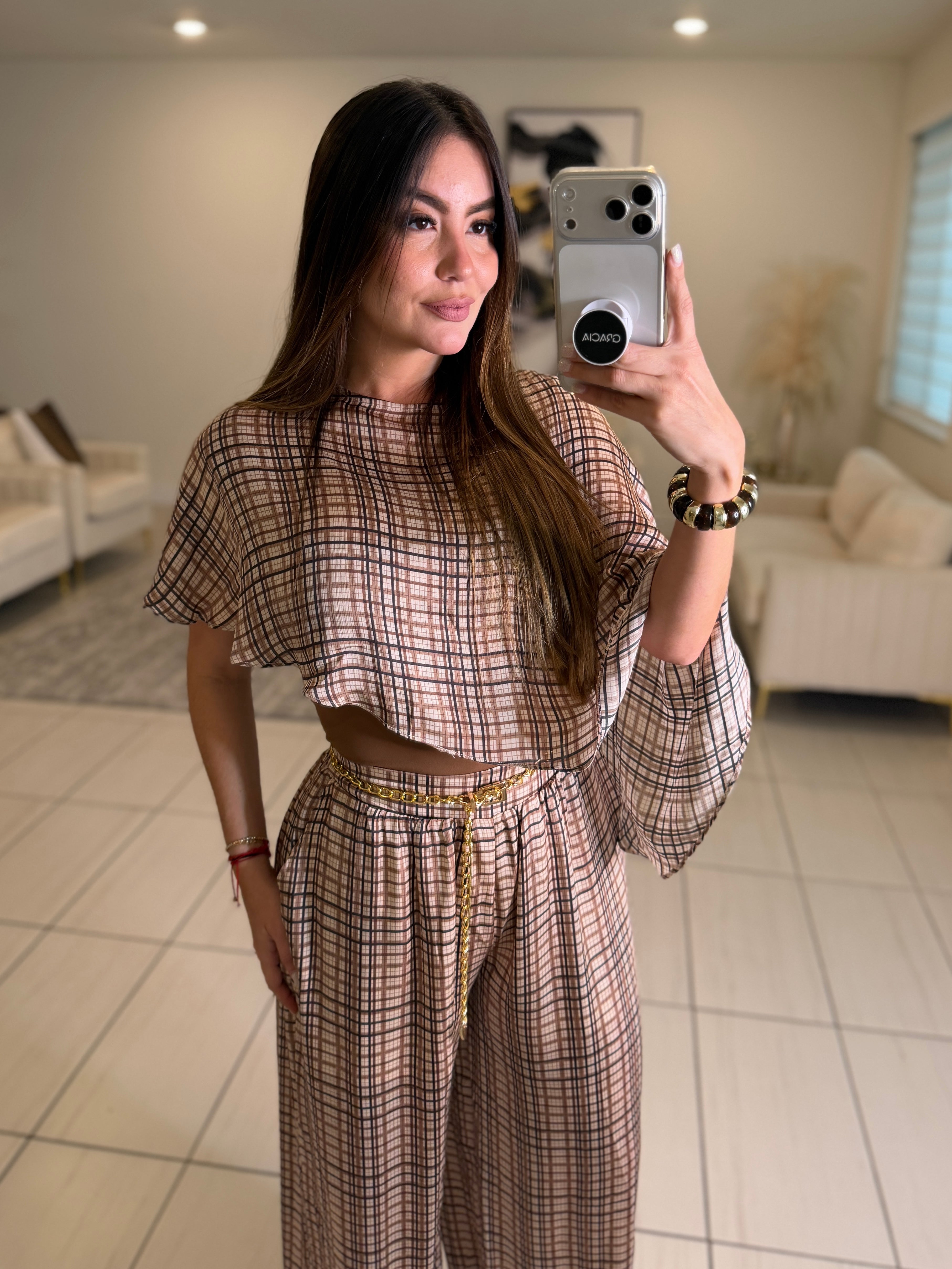 Noir Mirage Plaid Balloon Pant Set
