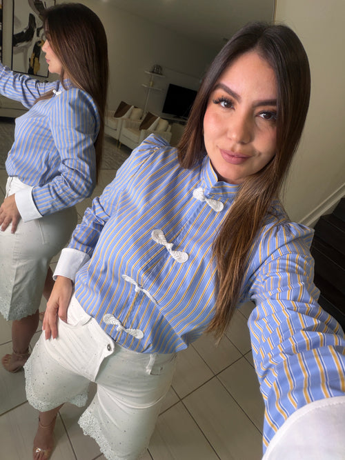 Oriental Striped Blue Shirt