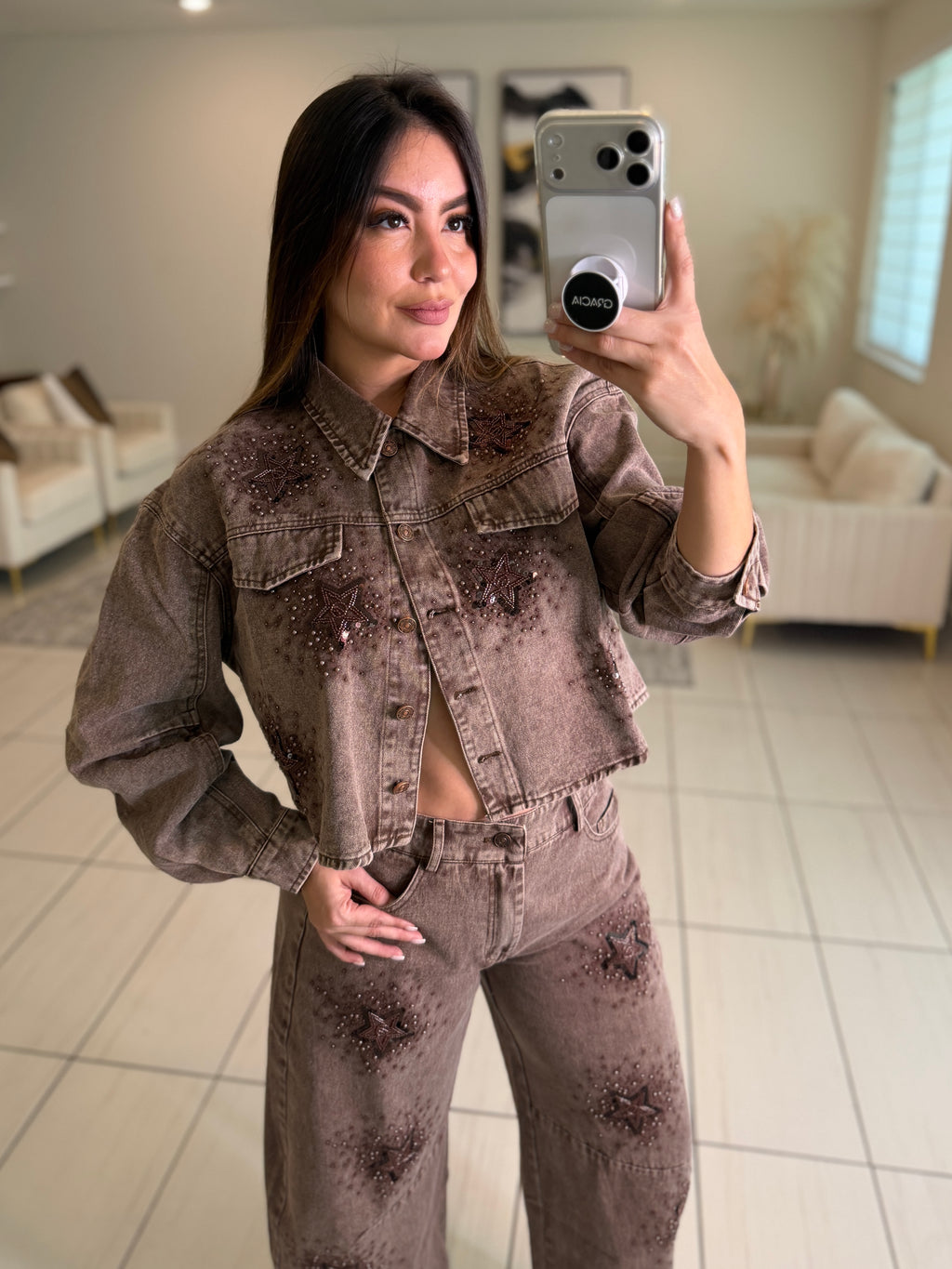 Stars Allure Brown Denim Pant Set
