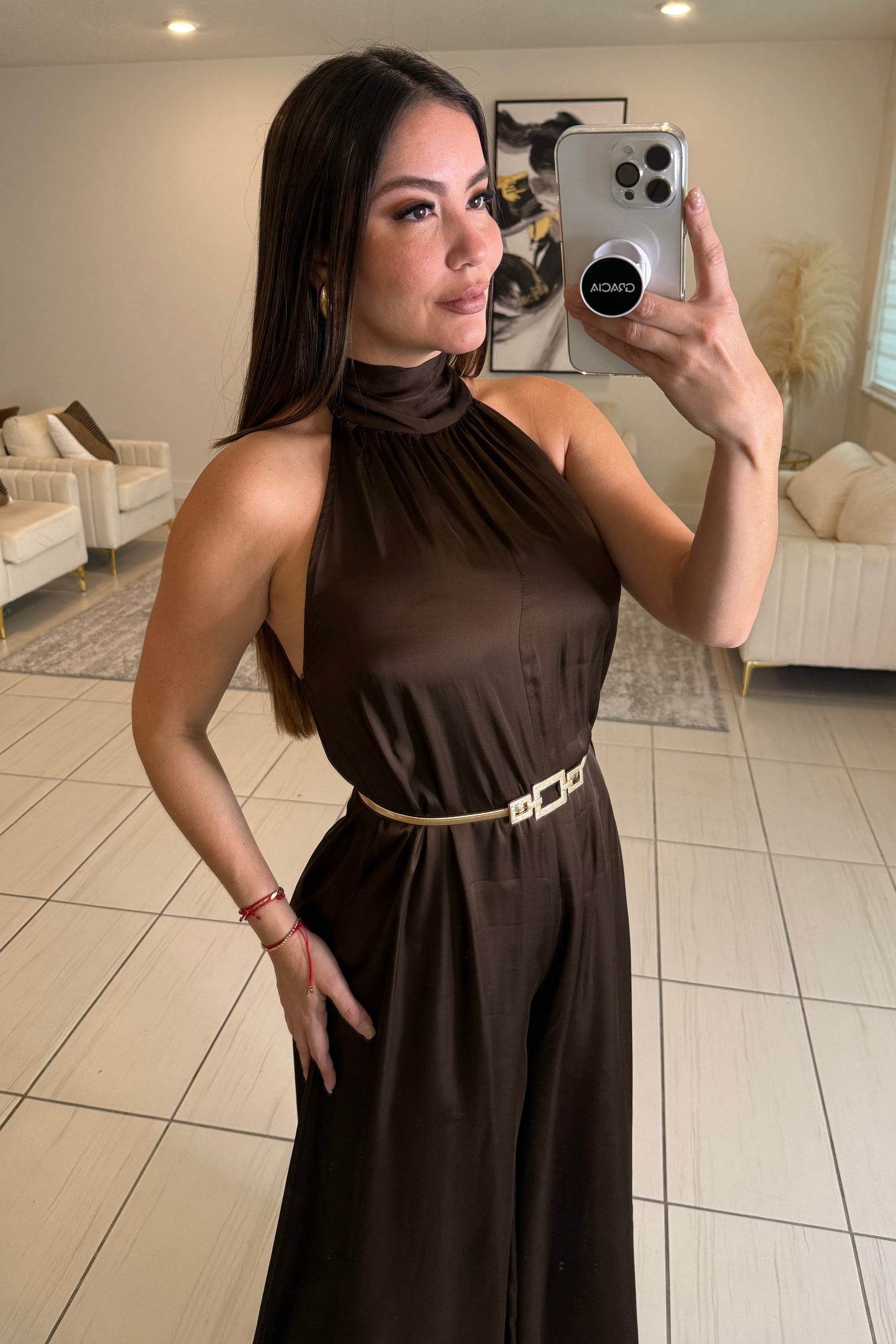 Refined Structure Brown Jumpsuit