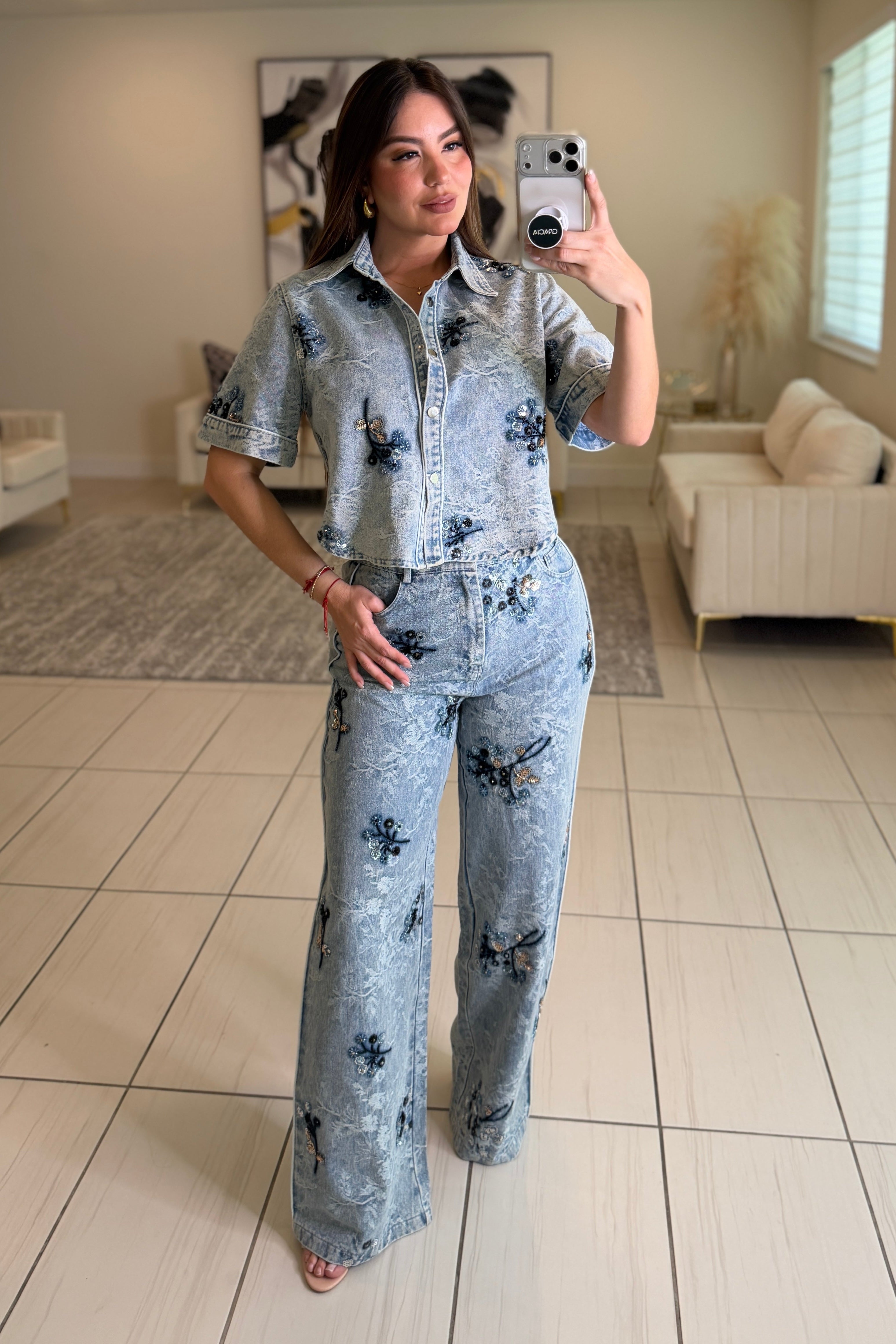 Perfect Details Denim Pant Set