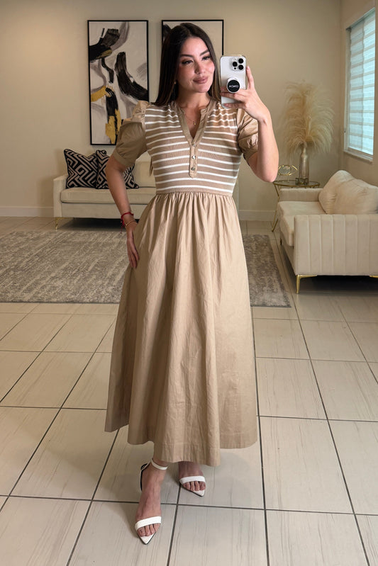 Lustrous Dream Beige Midi Dress